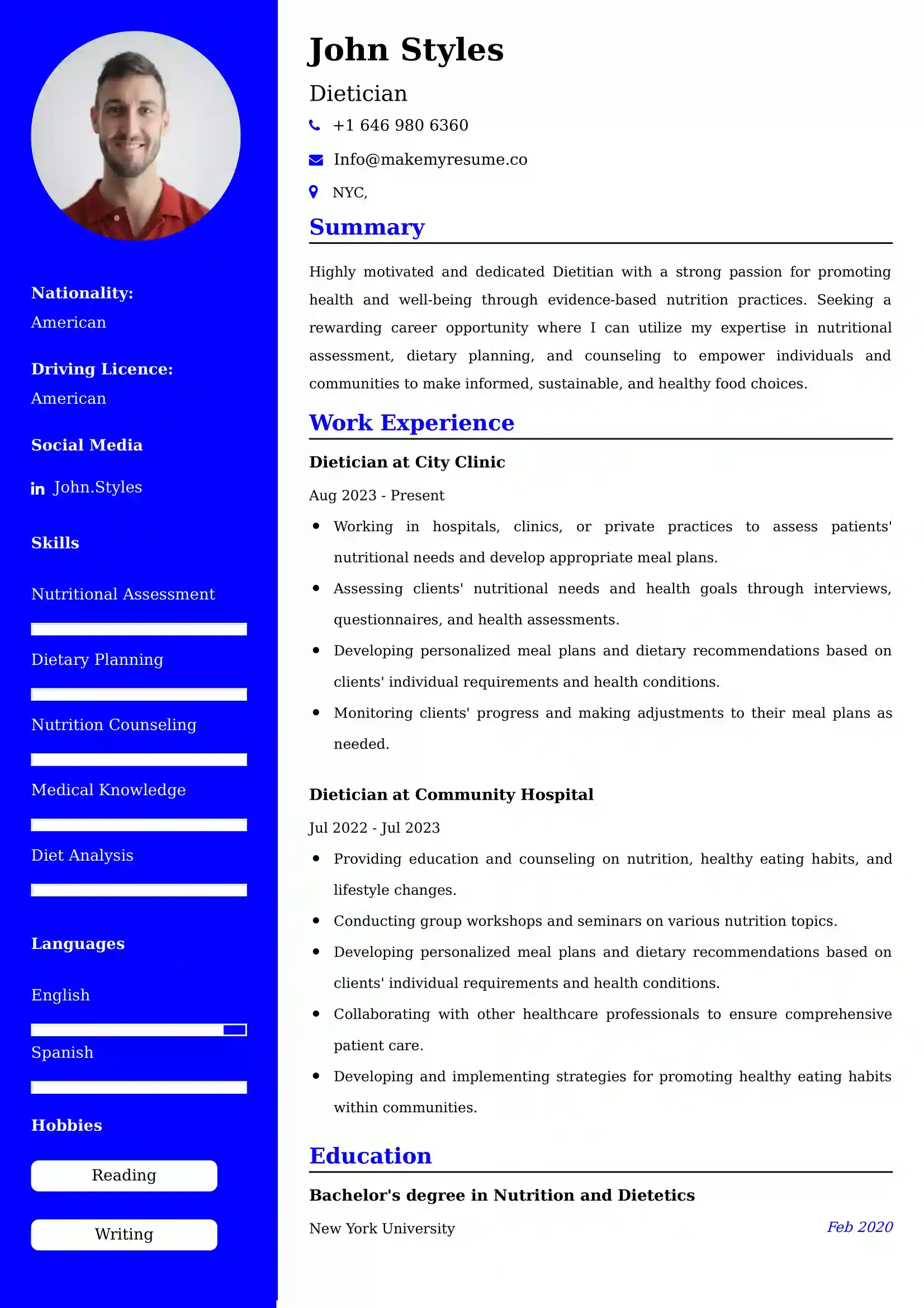 Dietician Resume Examples - UK Format, Latest Template.