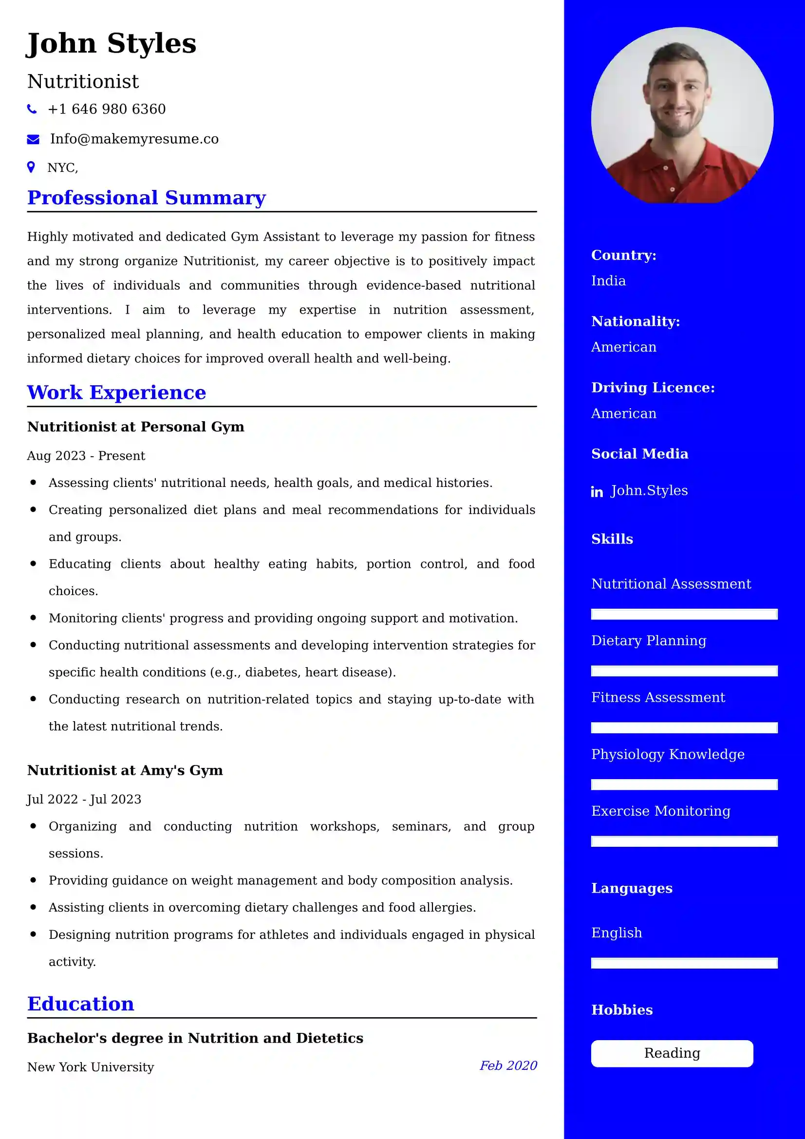 Nutritionist Resume Examples - UK Format, Latest Template.