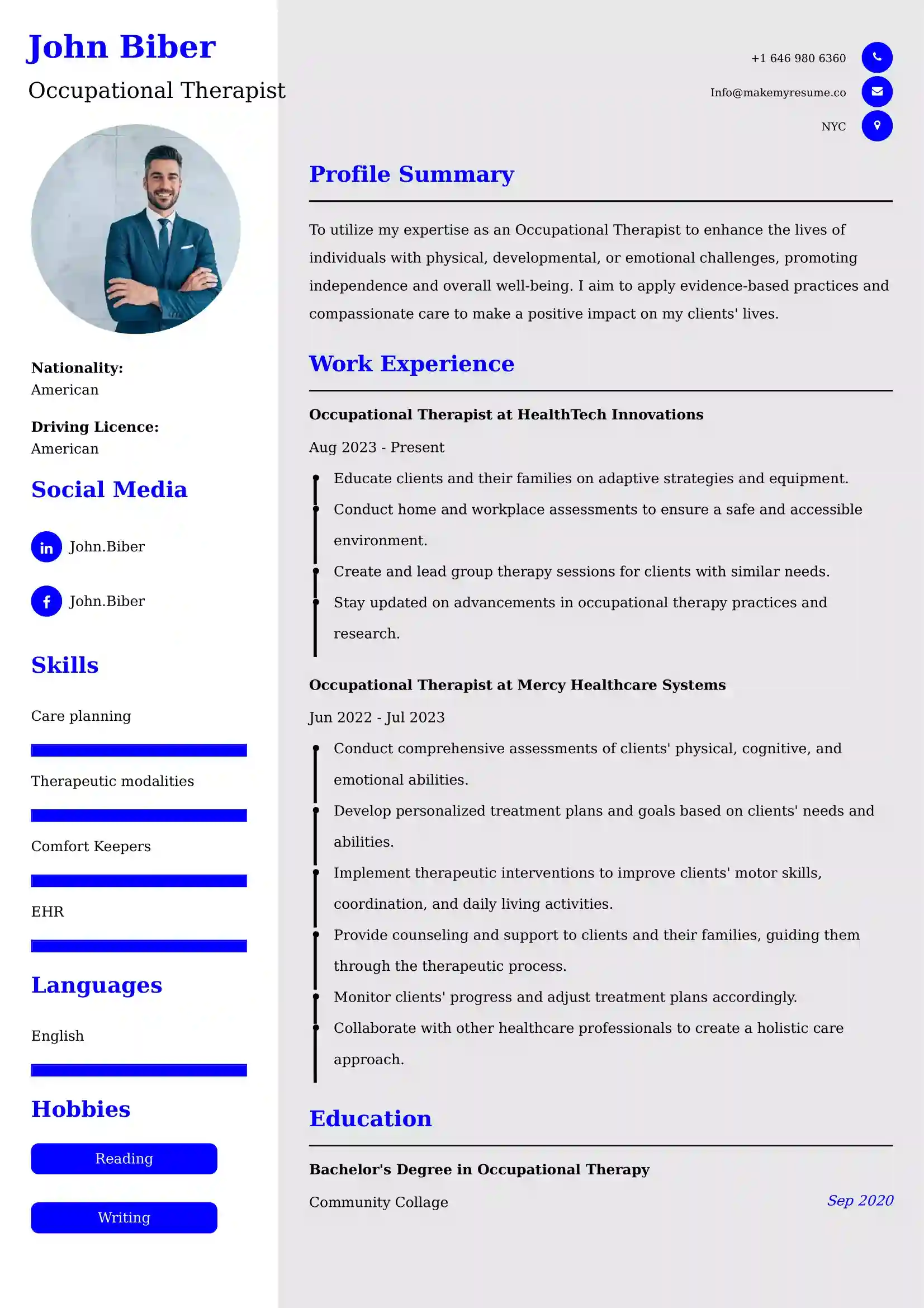 Occupational Therapist Resume Examples - UK Format, Latest Template.