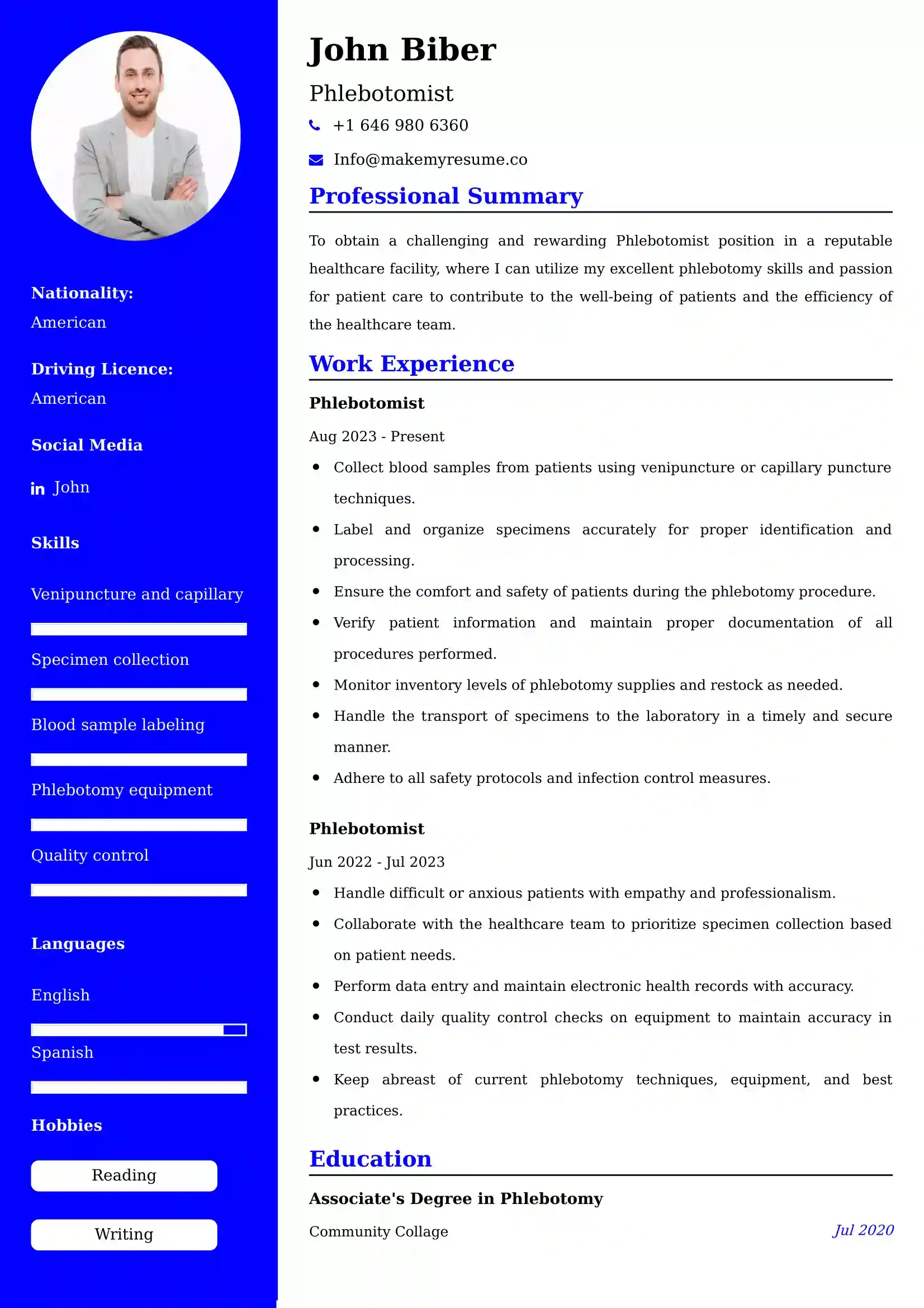 Phlebotomist Resume Examples - UK Format, Latest Template.
