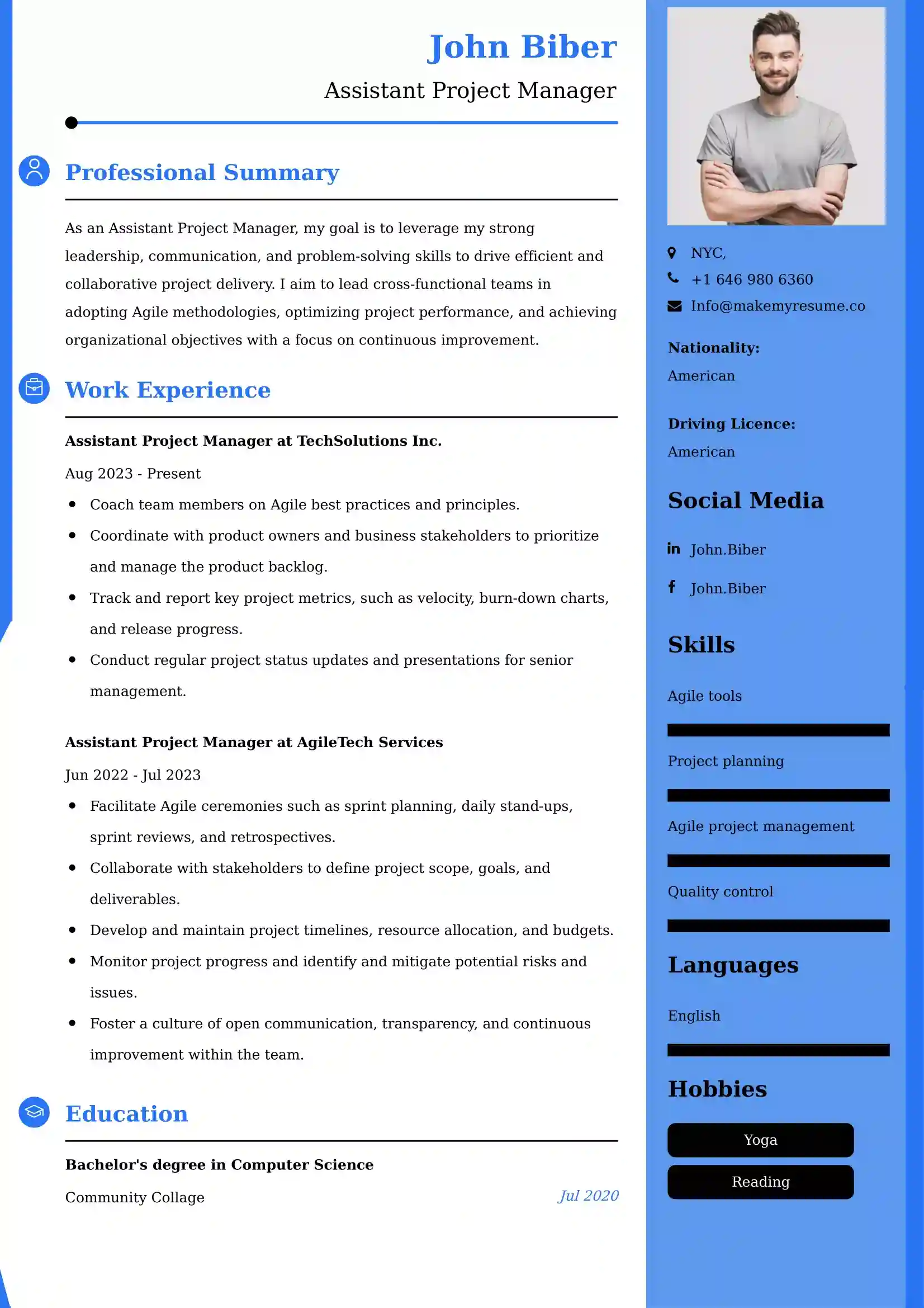 Assistant Project Manager Resume Examples - UK Format, Latest Template.