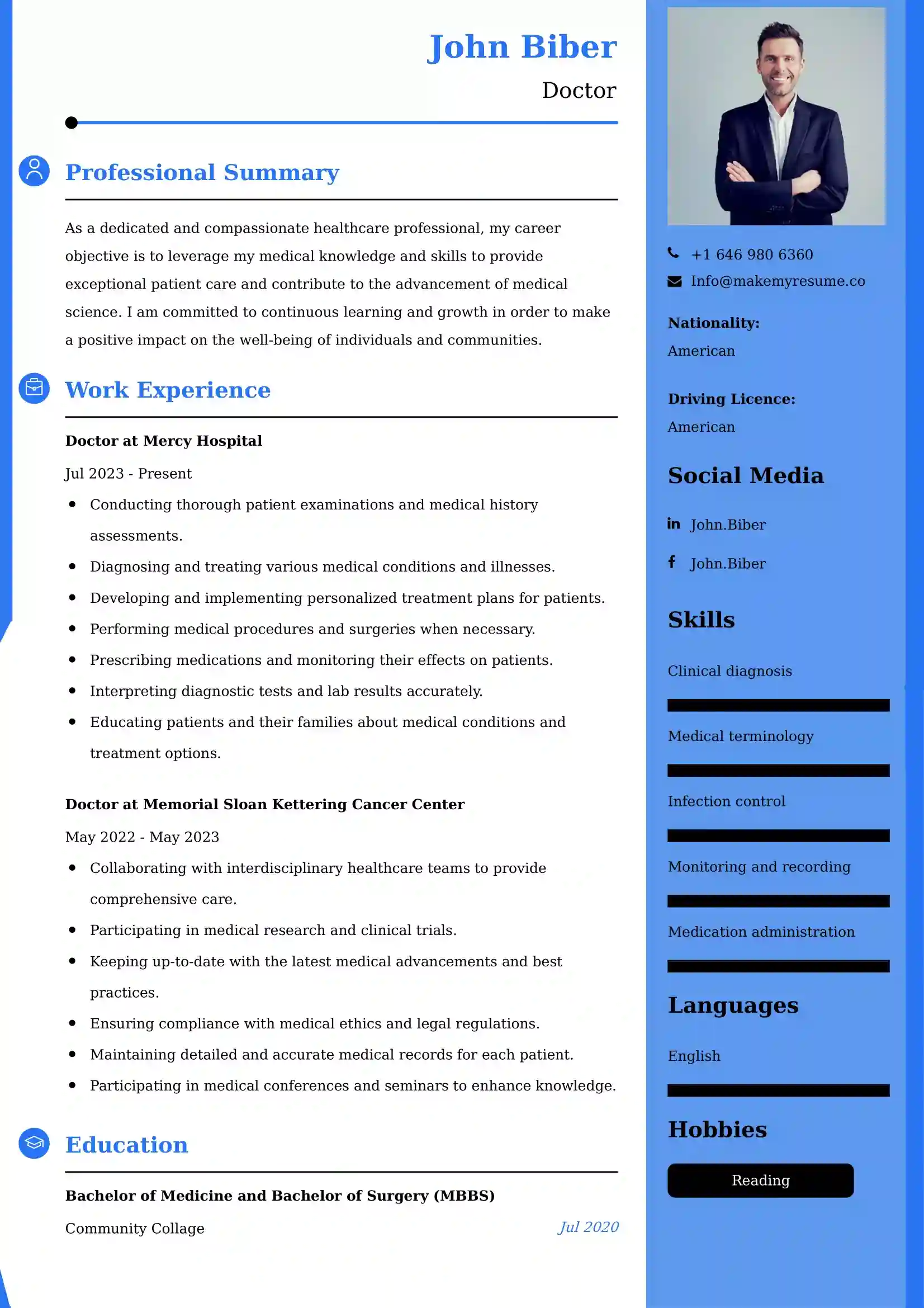 Doctor Resume Examples - UK Format, Latest Template.