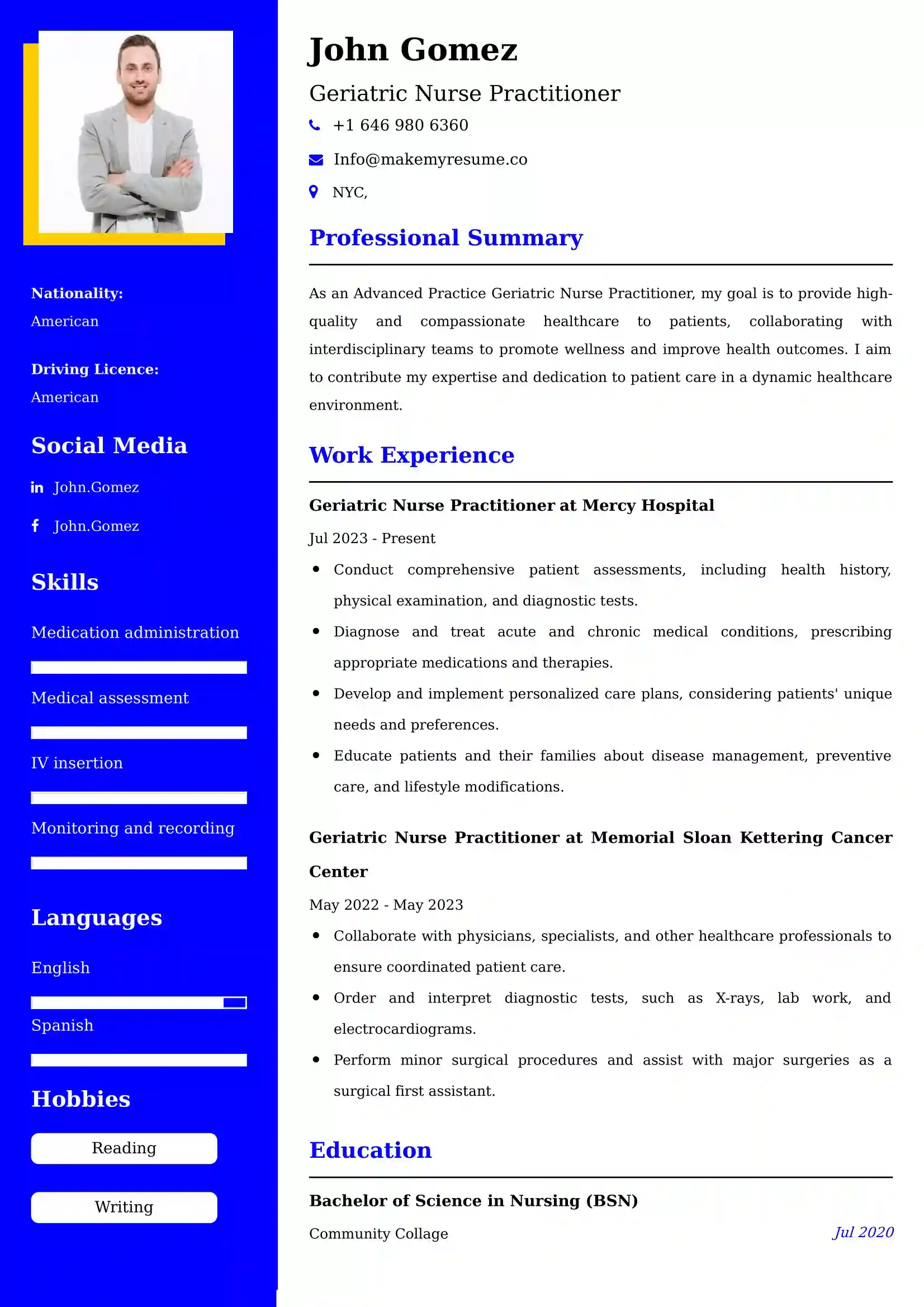 Geriatric Nurse Practitioner Resume Examples - UK Format, Latest Template.