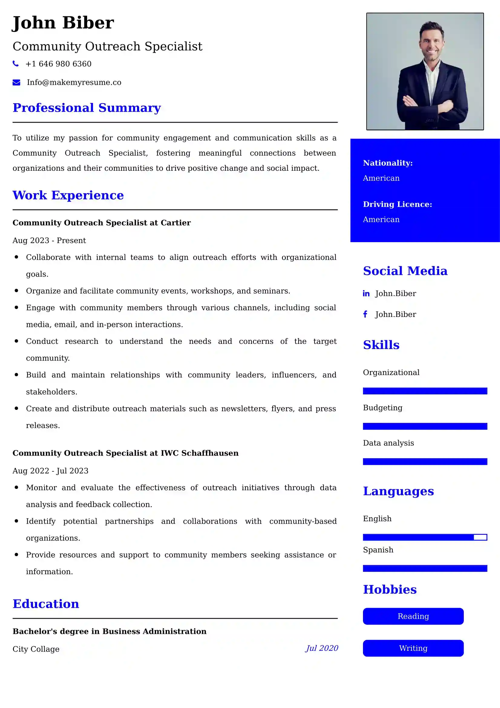 Community Outreach Specialist Resume Examples - UK Format, Latest Template.