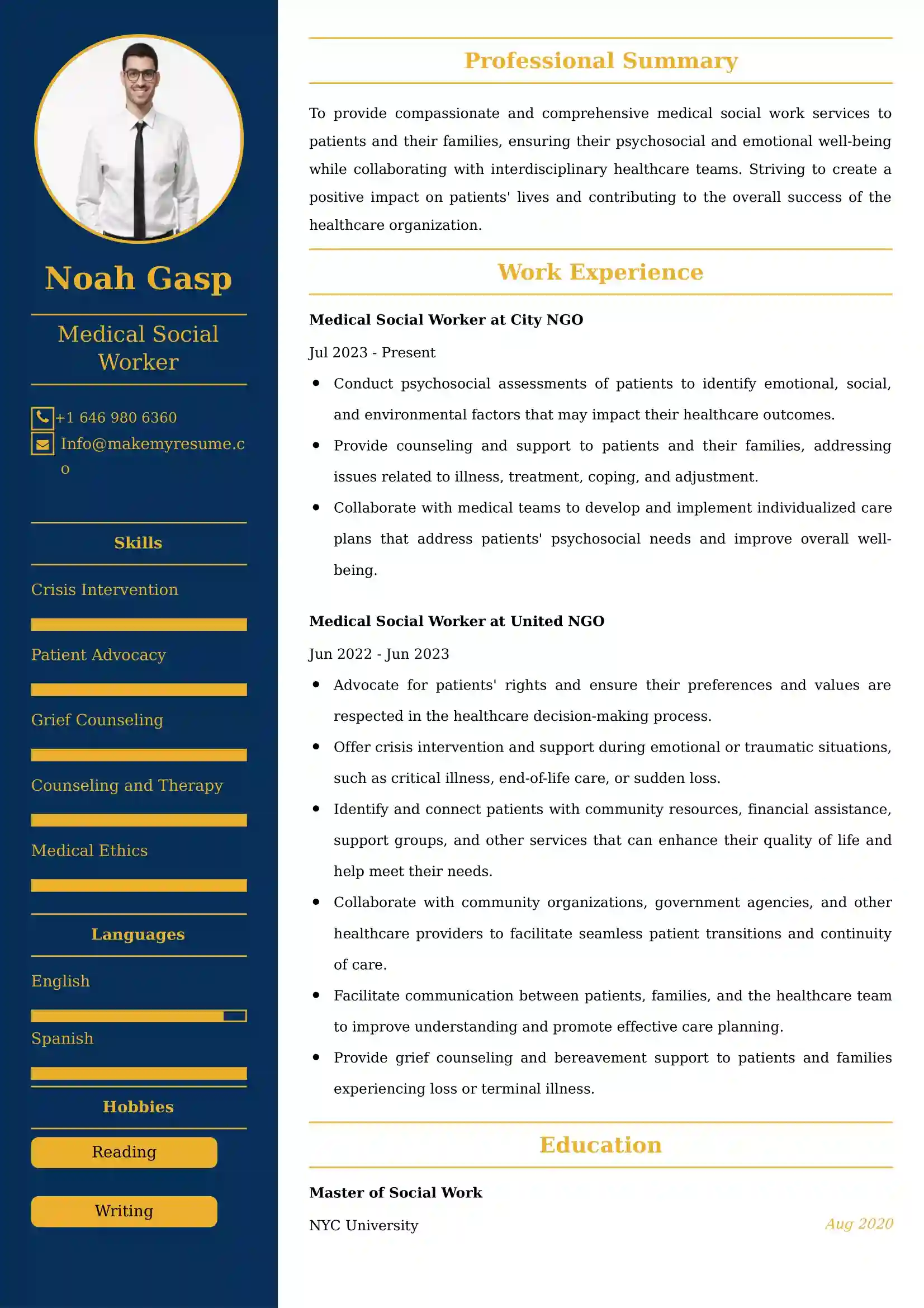 Medical Social Worker Resume Examples - UK Format, Latest Template.