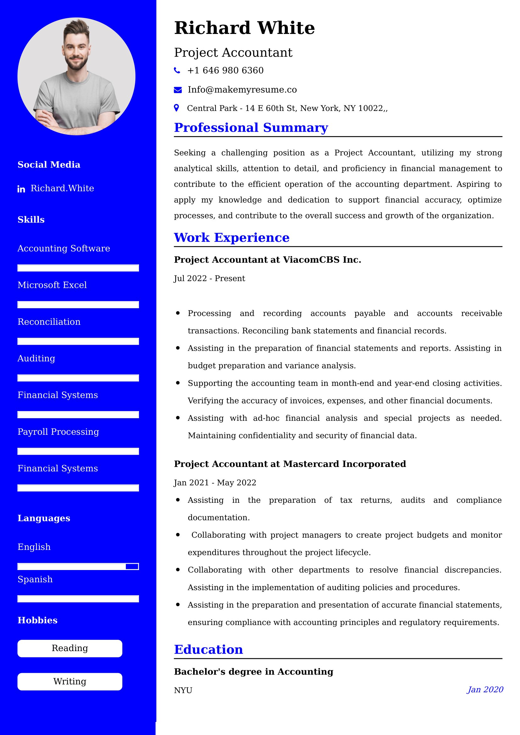 Project Accountant Resume Examples - UK Format, Latest Template.