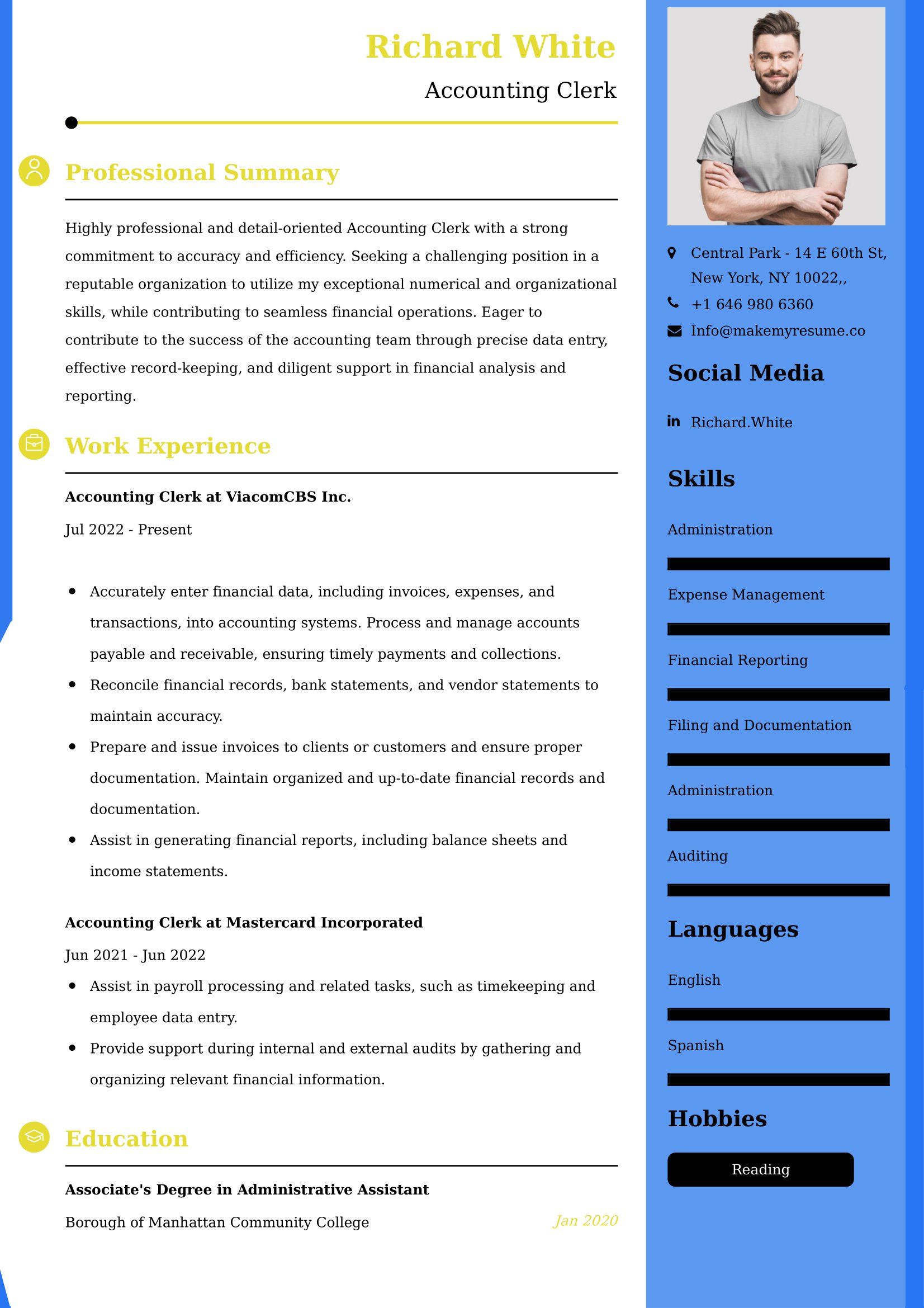 Accounting Clerk Resume Examples - UK Format, Latest Template.