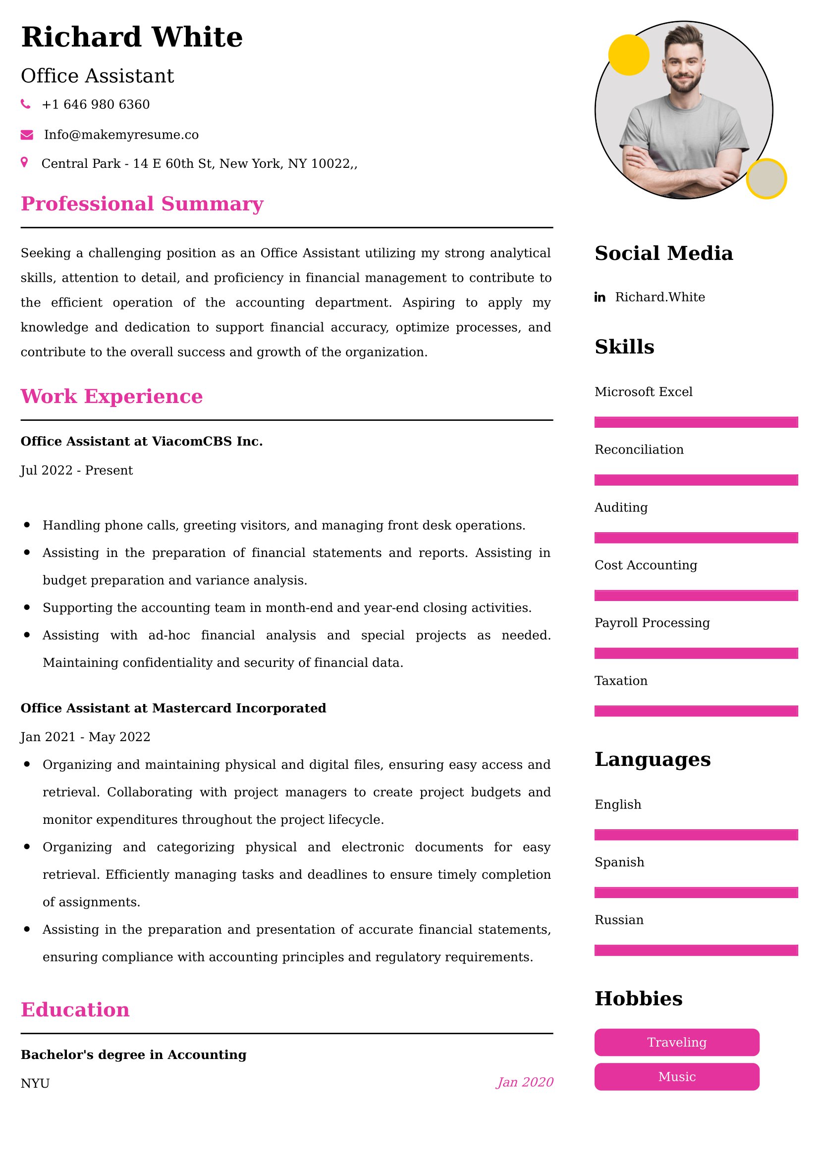 Office Assistant Resume Examples - UK Format, Latest Template.