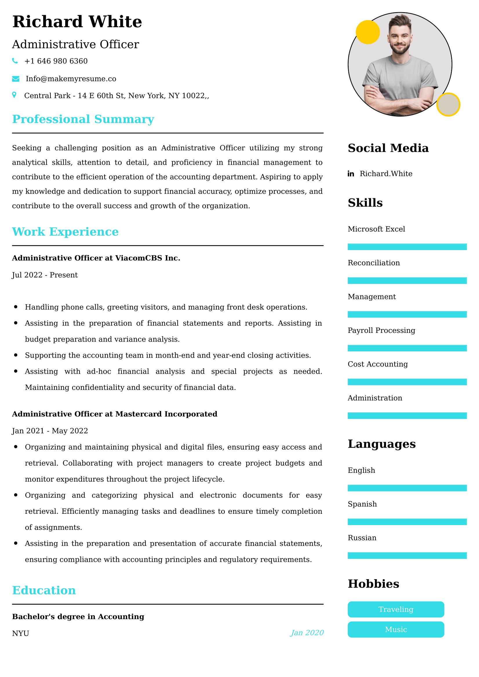 Administrative Officer Resume Examples - UK Format, Latest Template.