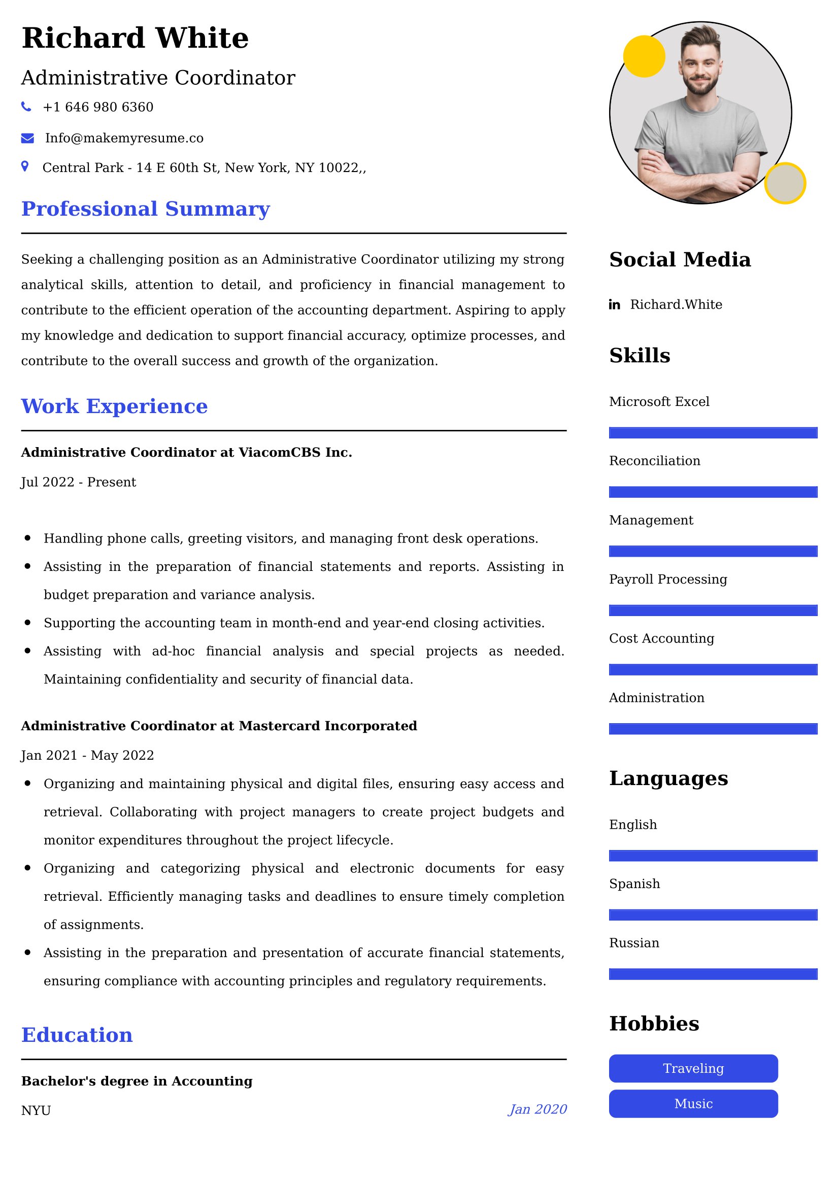 Administrative Coordinator Resume Examples - UK Format, Latest Template.