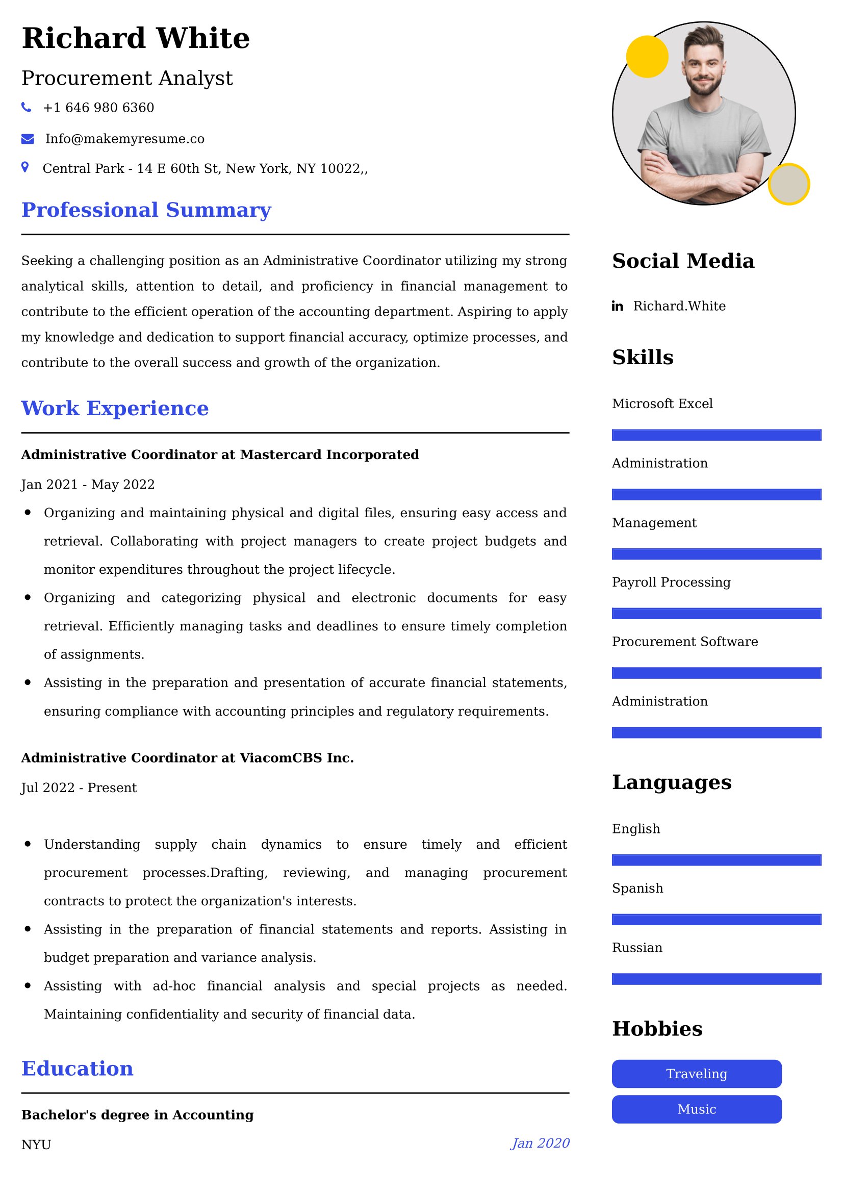 Procurement Analyst Resume Examples - UK Format, Latest Template.