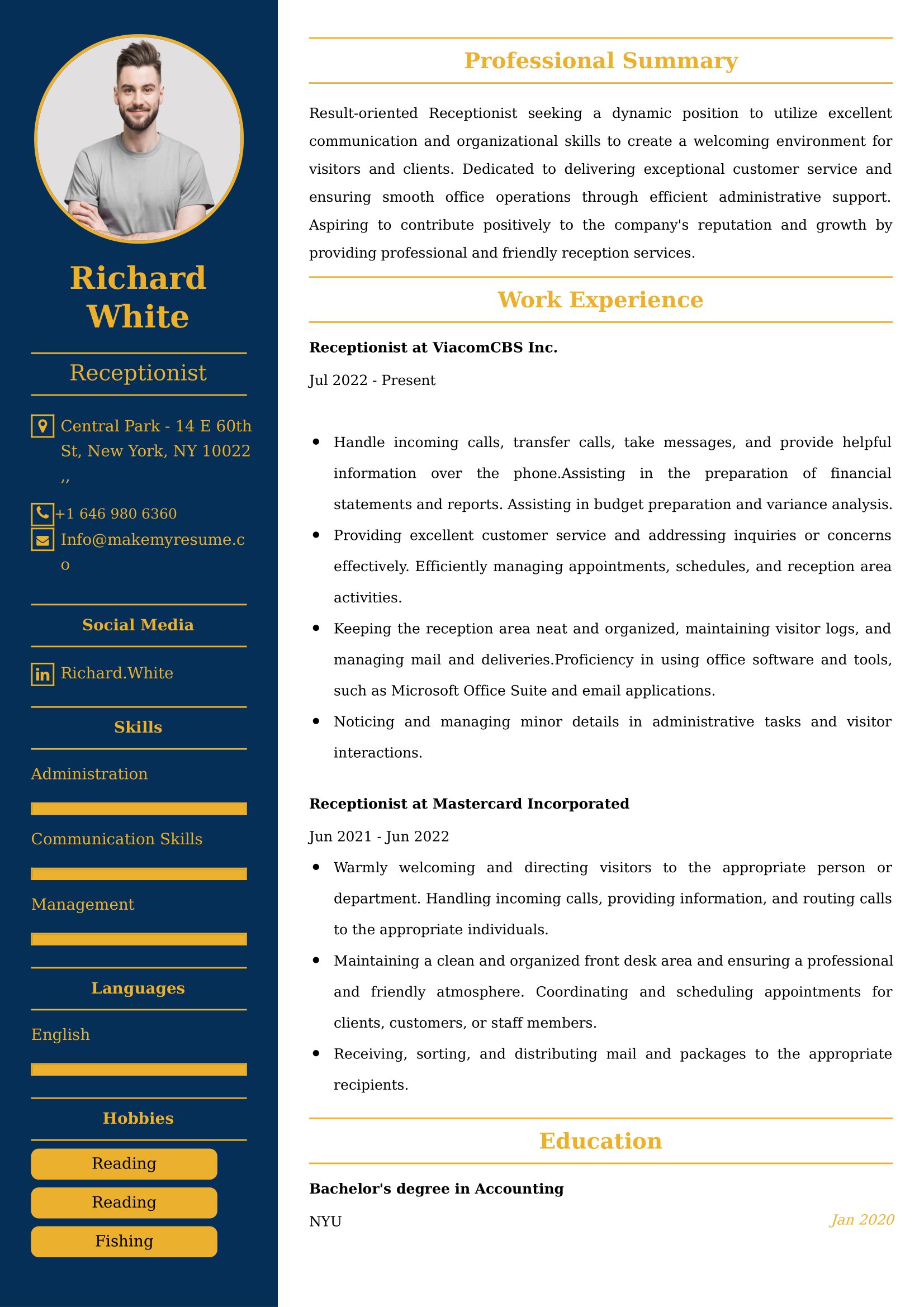 Receptionist Resume Examples - UK Format, Latest Template.