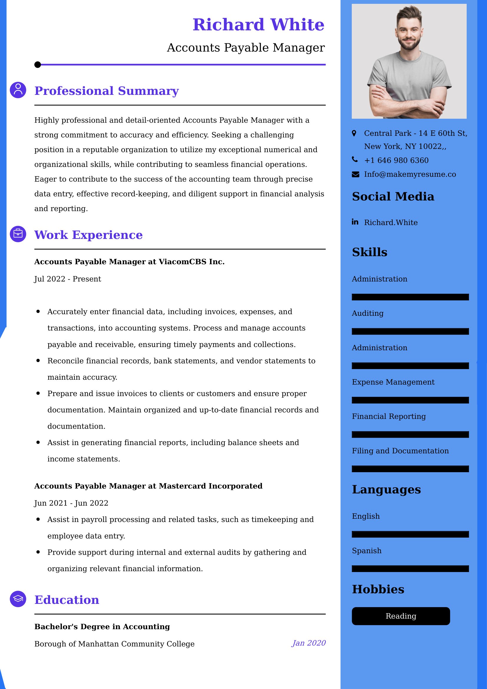 Accounts Payable Manager Resume Examples - UK Format, Latest Template.