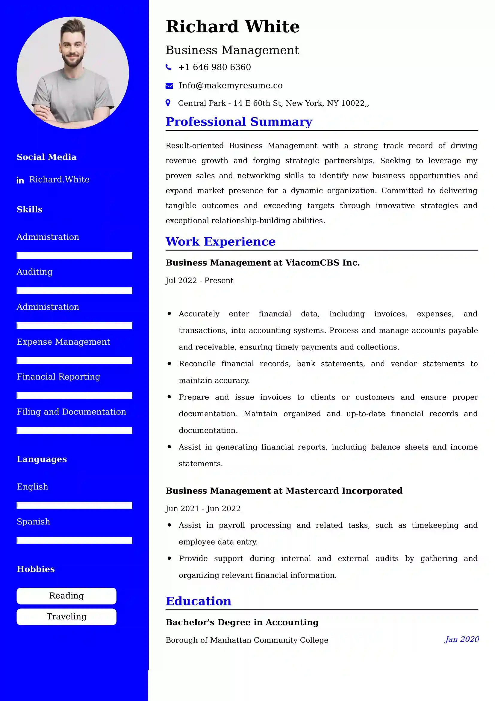 Business Management Resume Examples - UK Format, Latest Template.