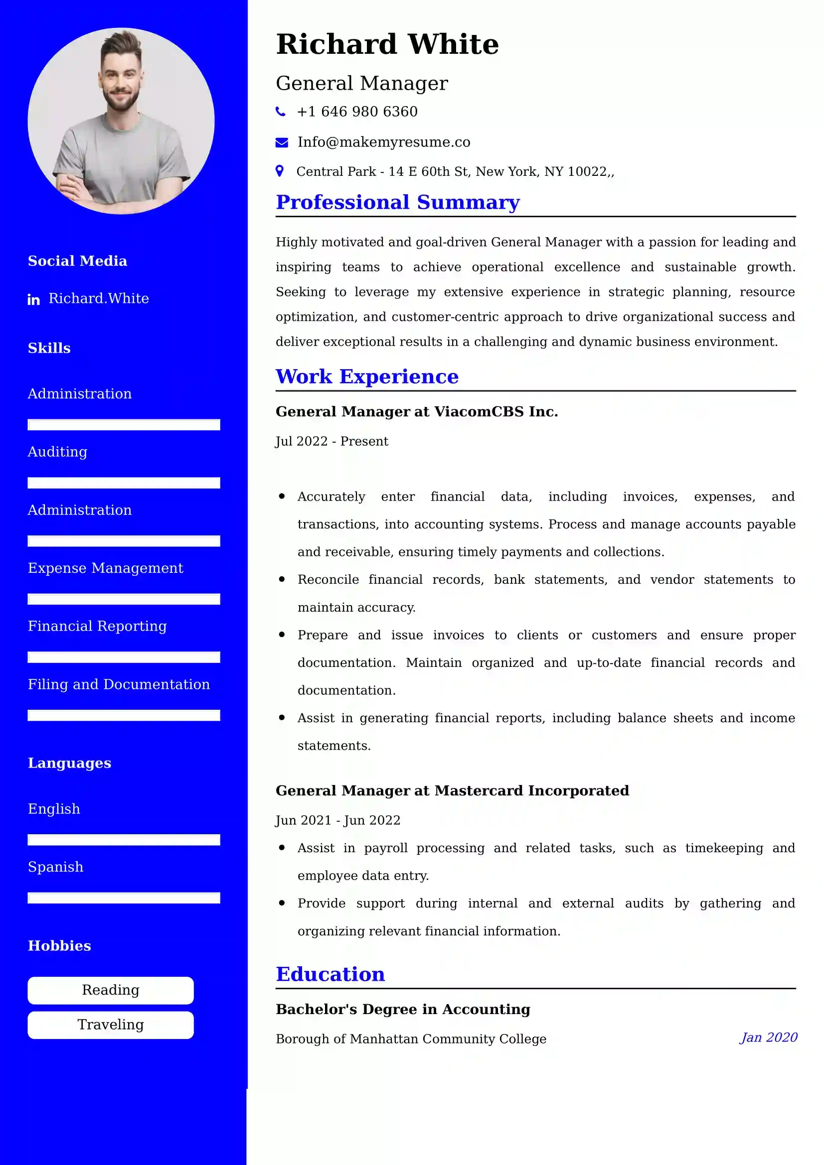 General Manager Resume Examples - UK Format, Latest Template.