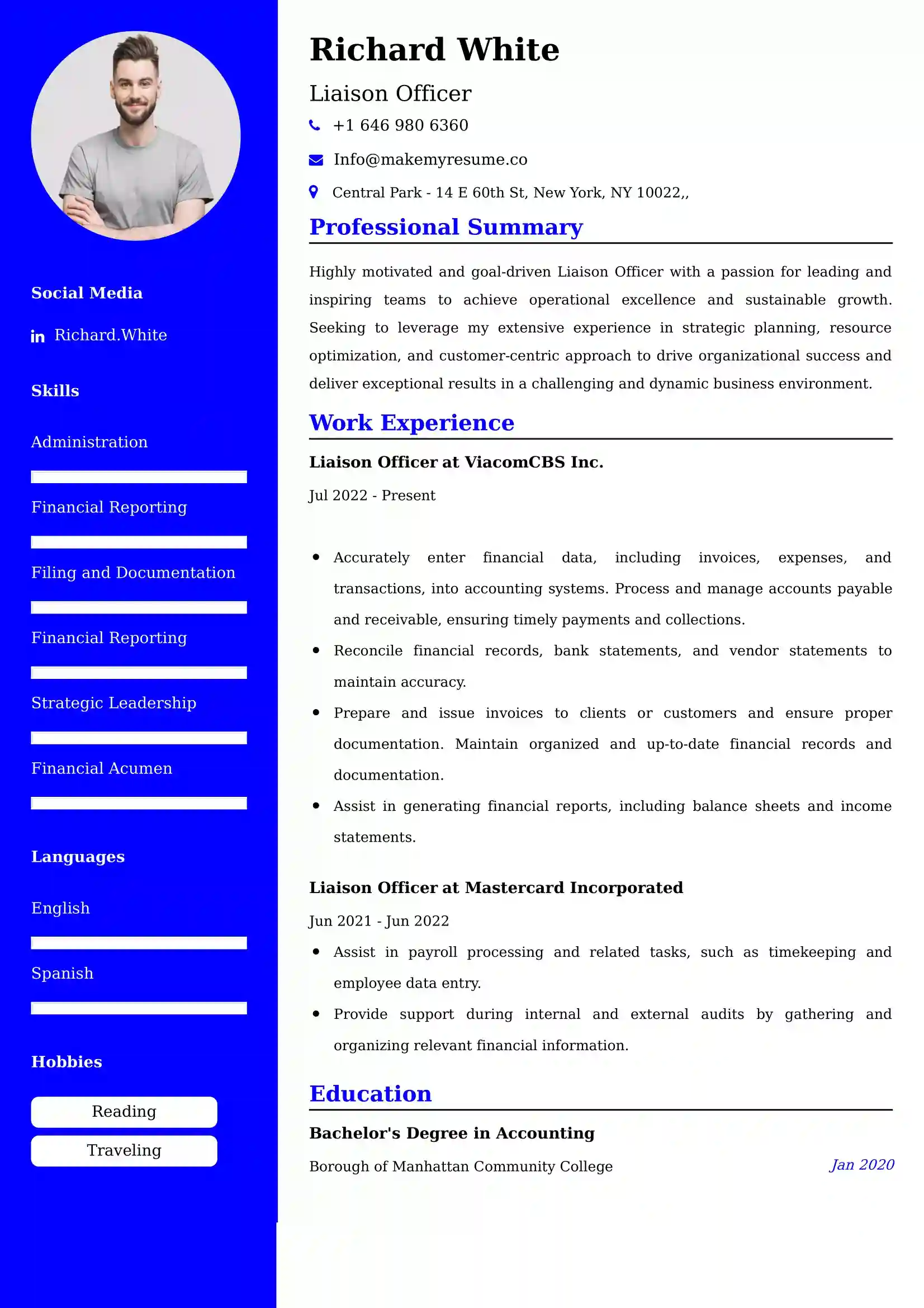 Liaison Officer Resume Examples - UK Format, Latest Template.