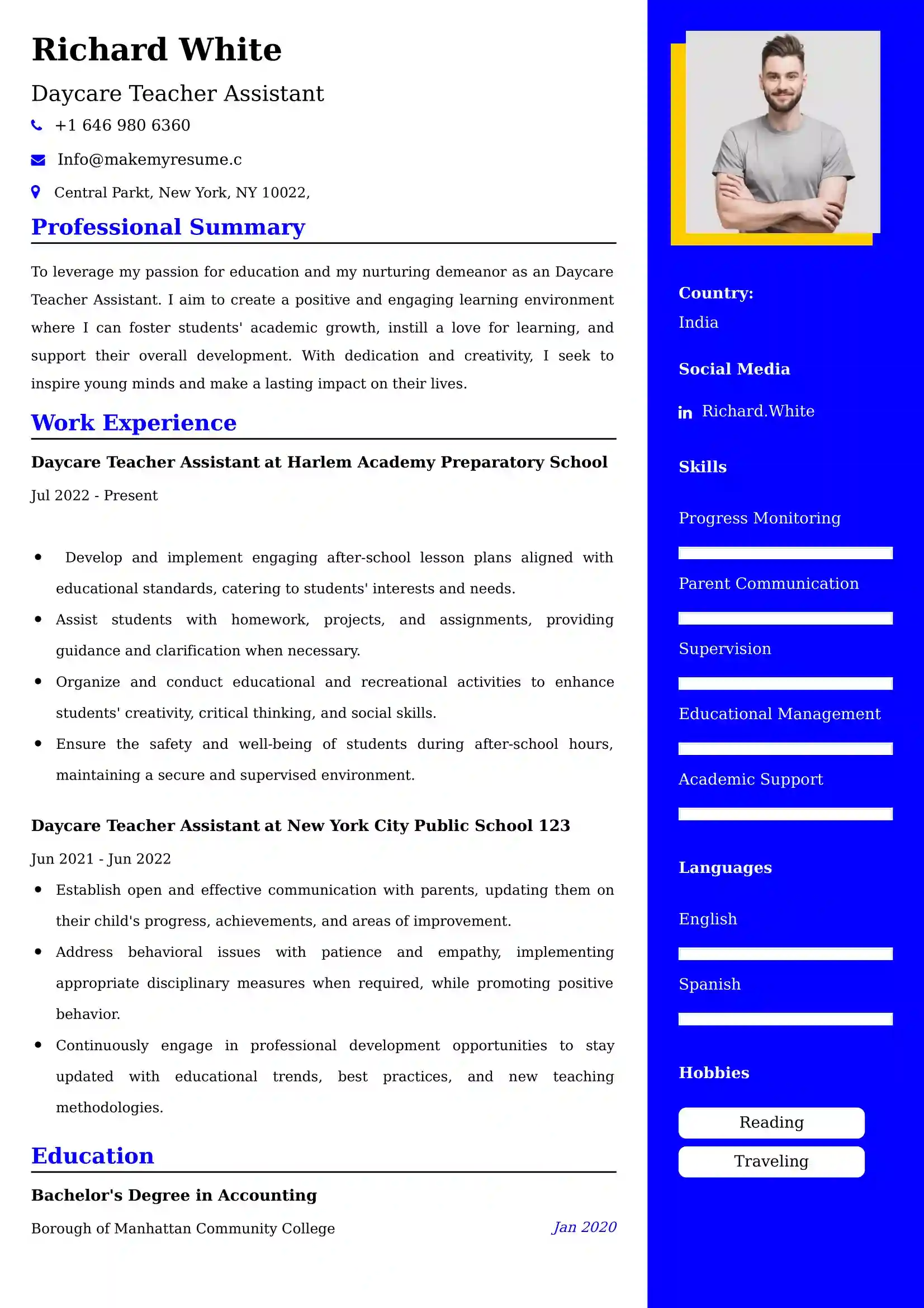 Daycare Teacher Assistant Resume Examples - UK Format, Latest Template.