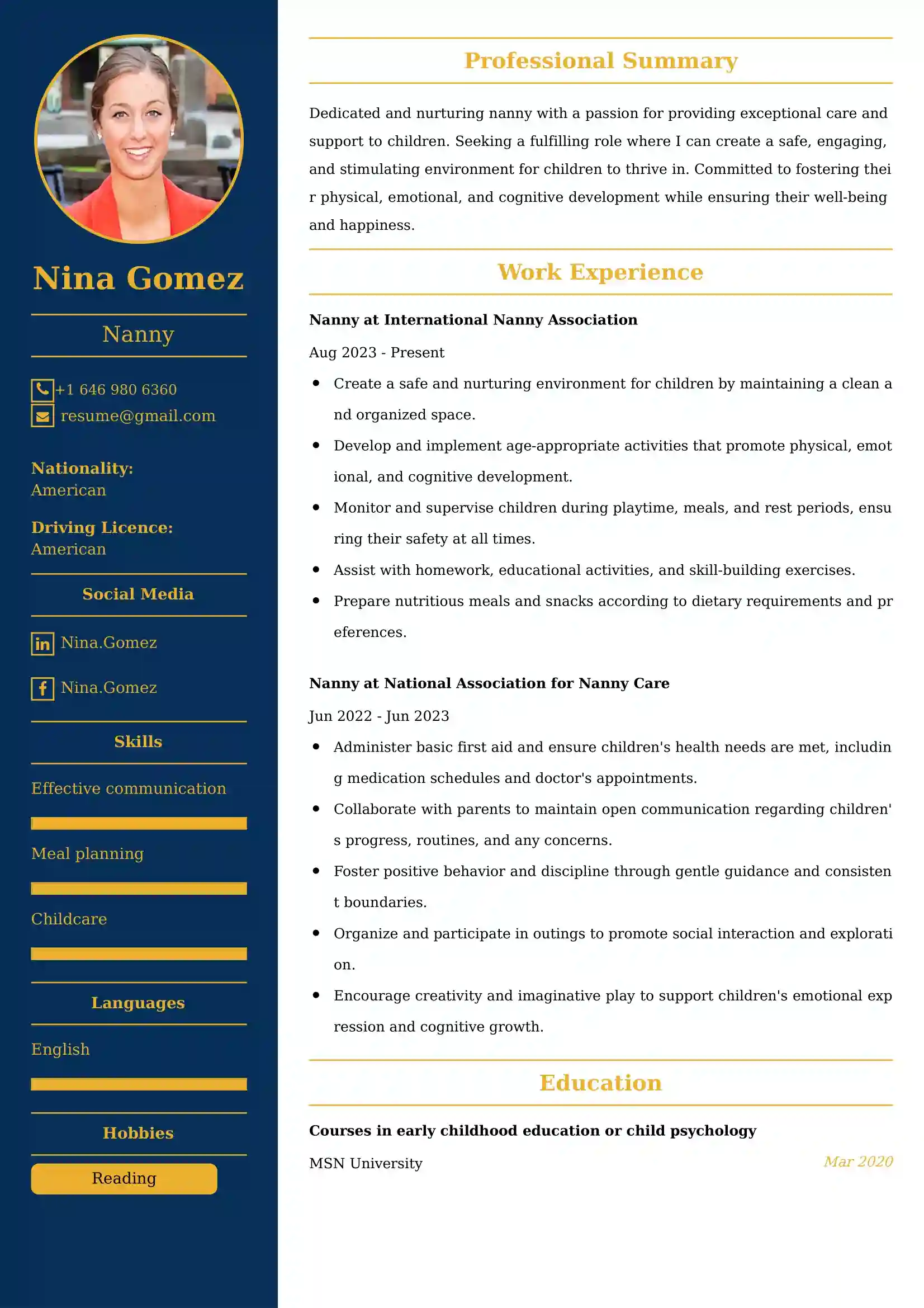 Nanny Resume Examples - UK Format, Latest Template.