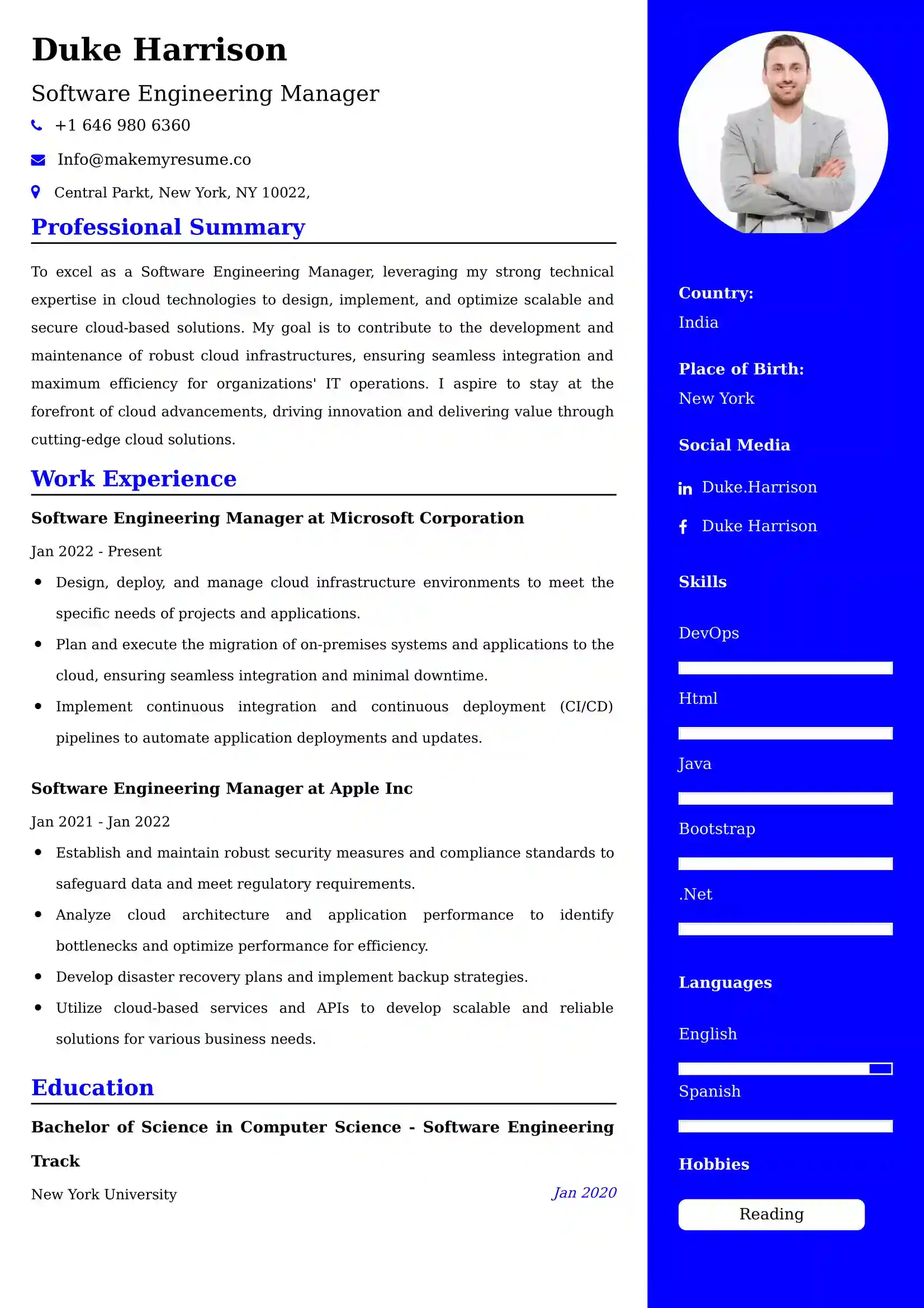 Software Engineering Manager Resume Examples - UK Format, Latest Template.