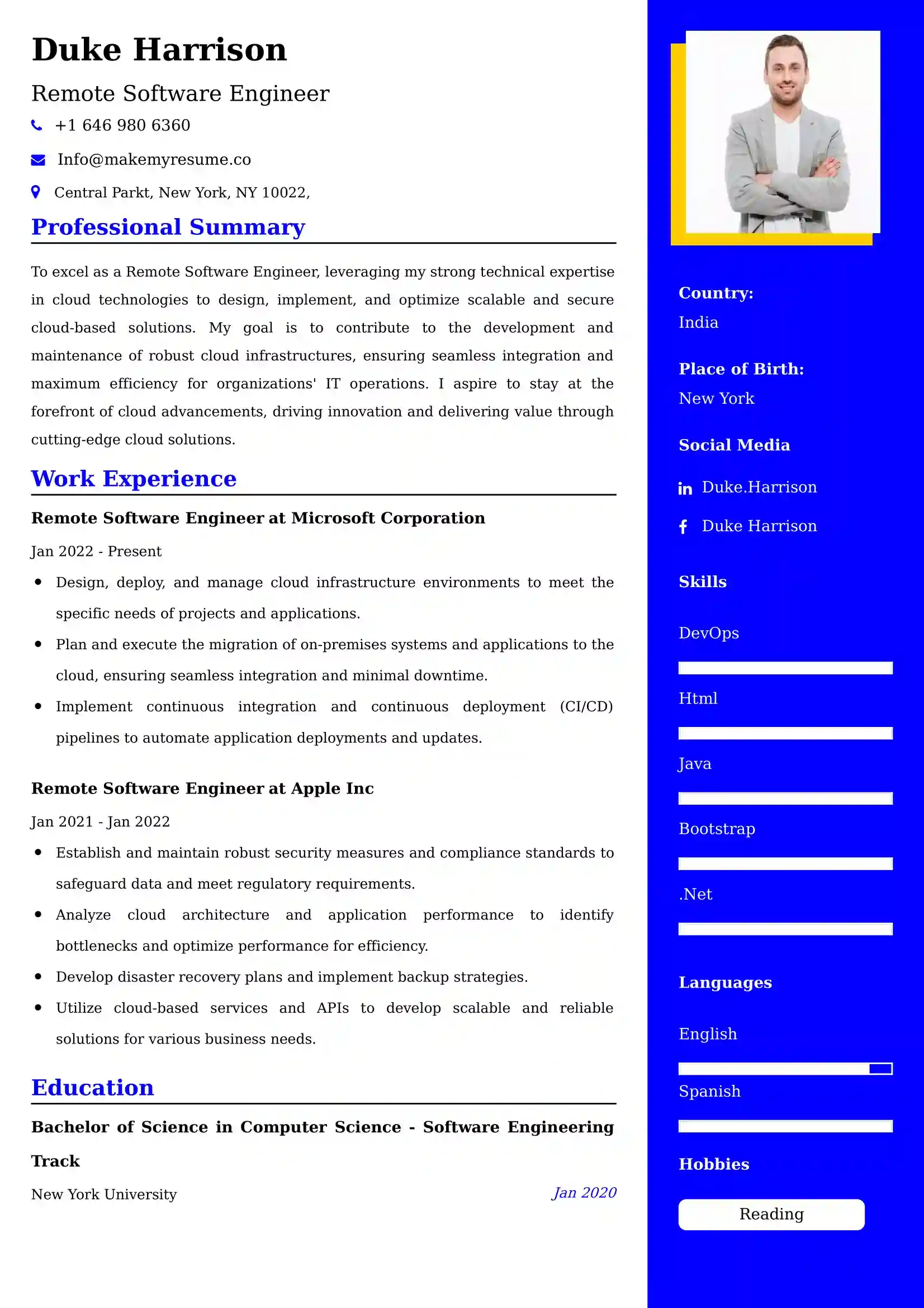 Remote Software Engineer Resume Examples - UK Format, Latest Template.