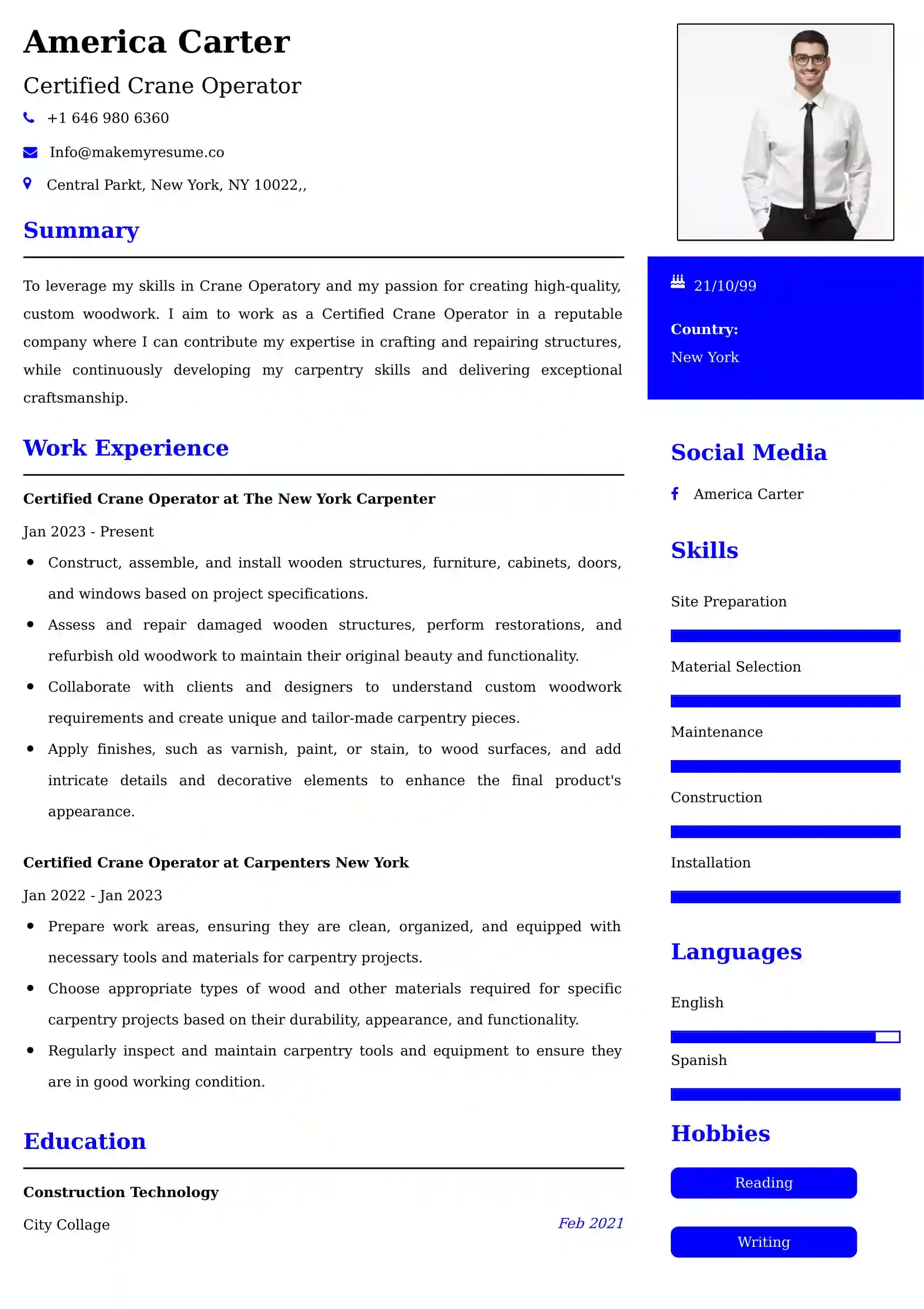 Certified Crane Operator Resume Examples - UK Format, Latest Template.