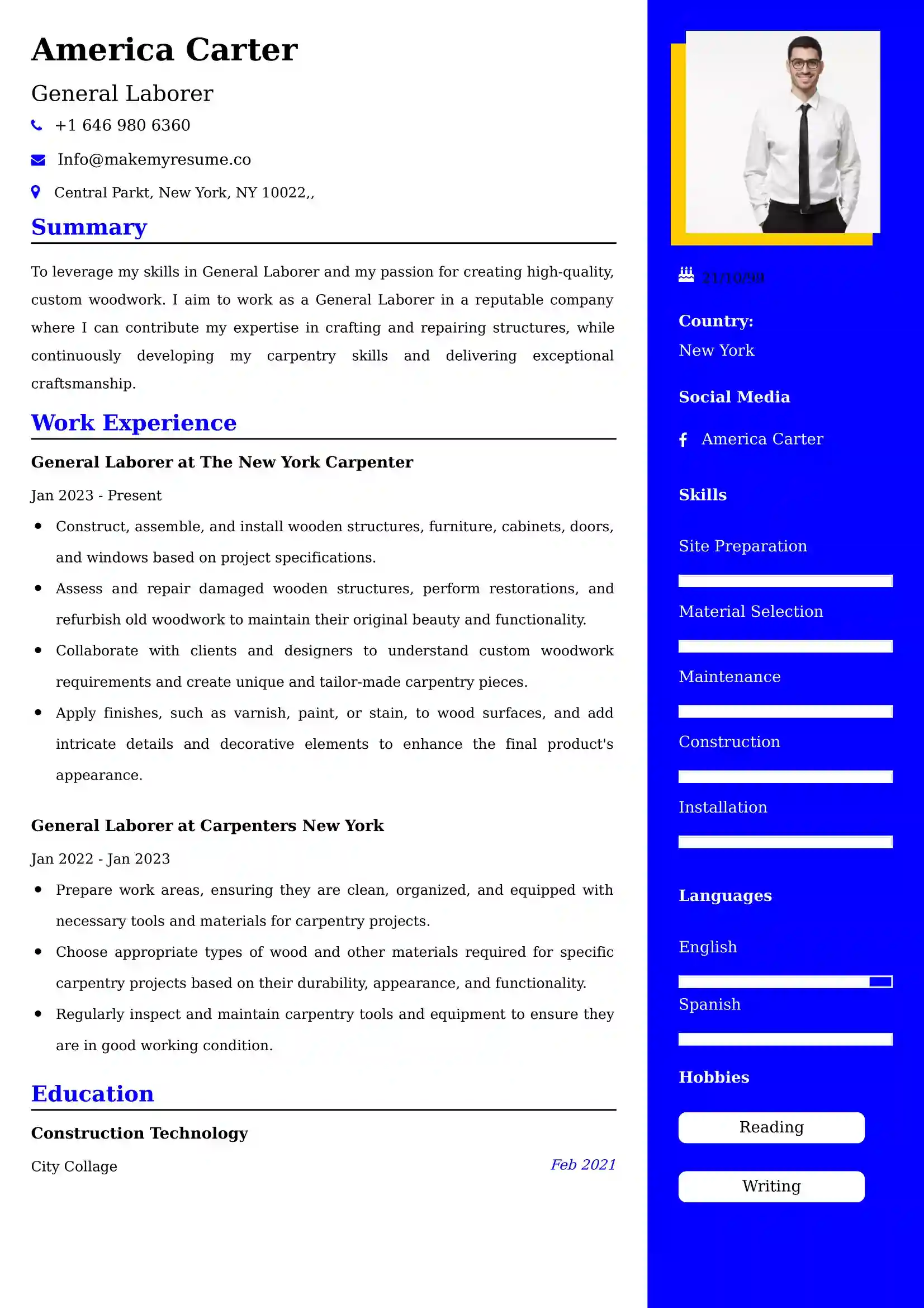 General Laborer Resume Examples - UK Format, Latest Template.