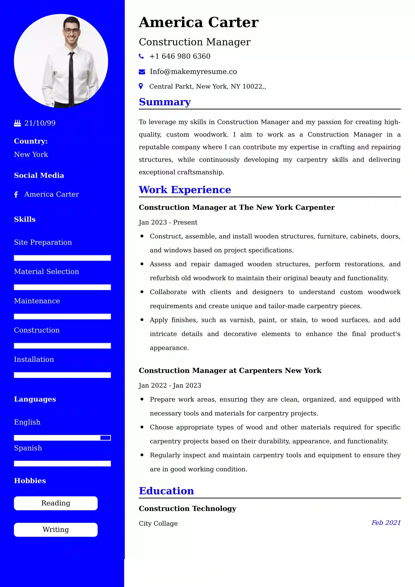 Construction Manager Resume Examples - UK Format, Latest Template.