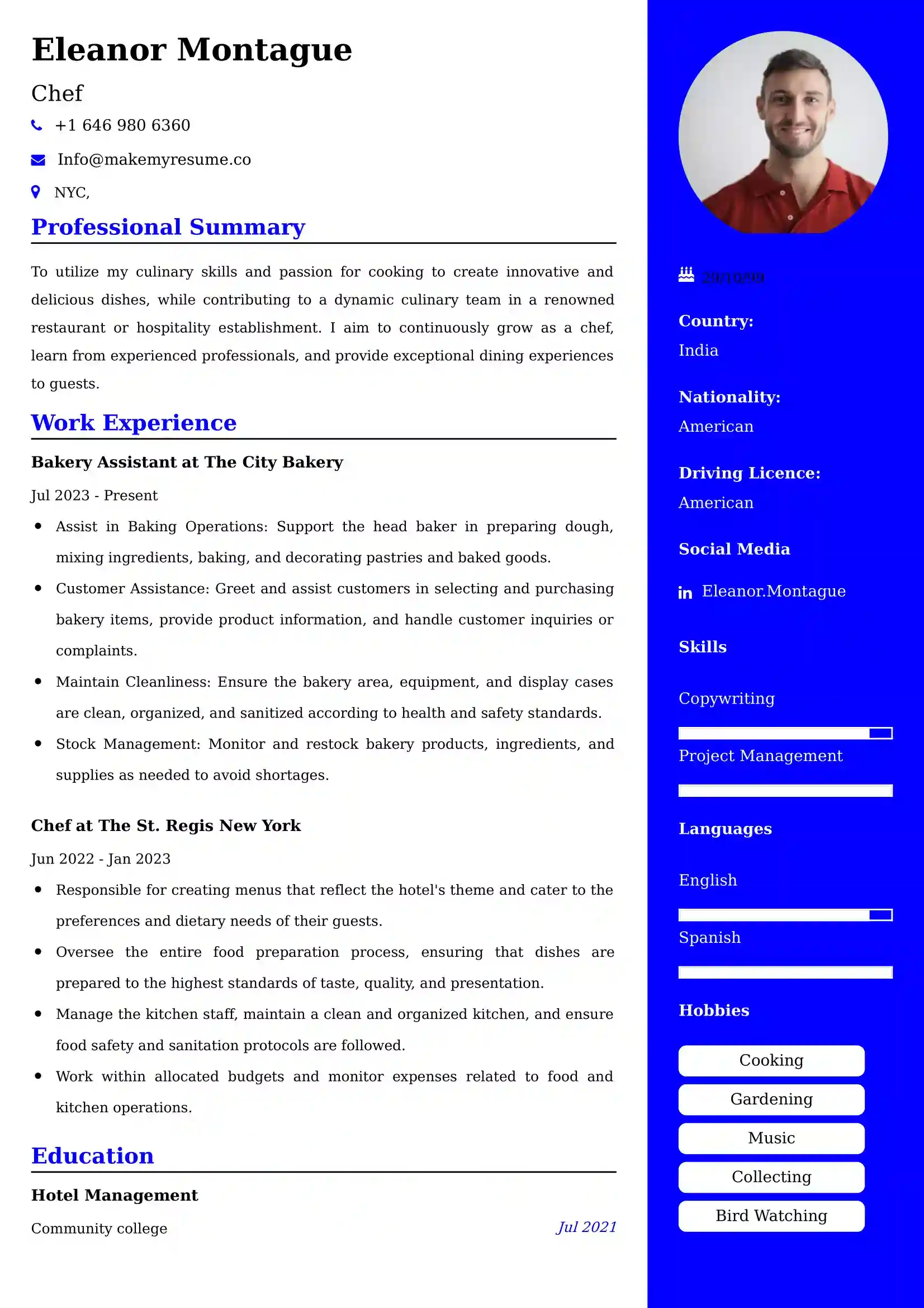 Chef Resume Examples - UK Format, Latest Template.