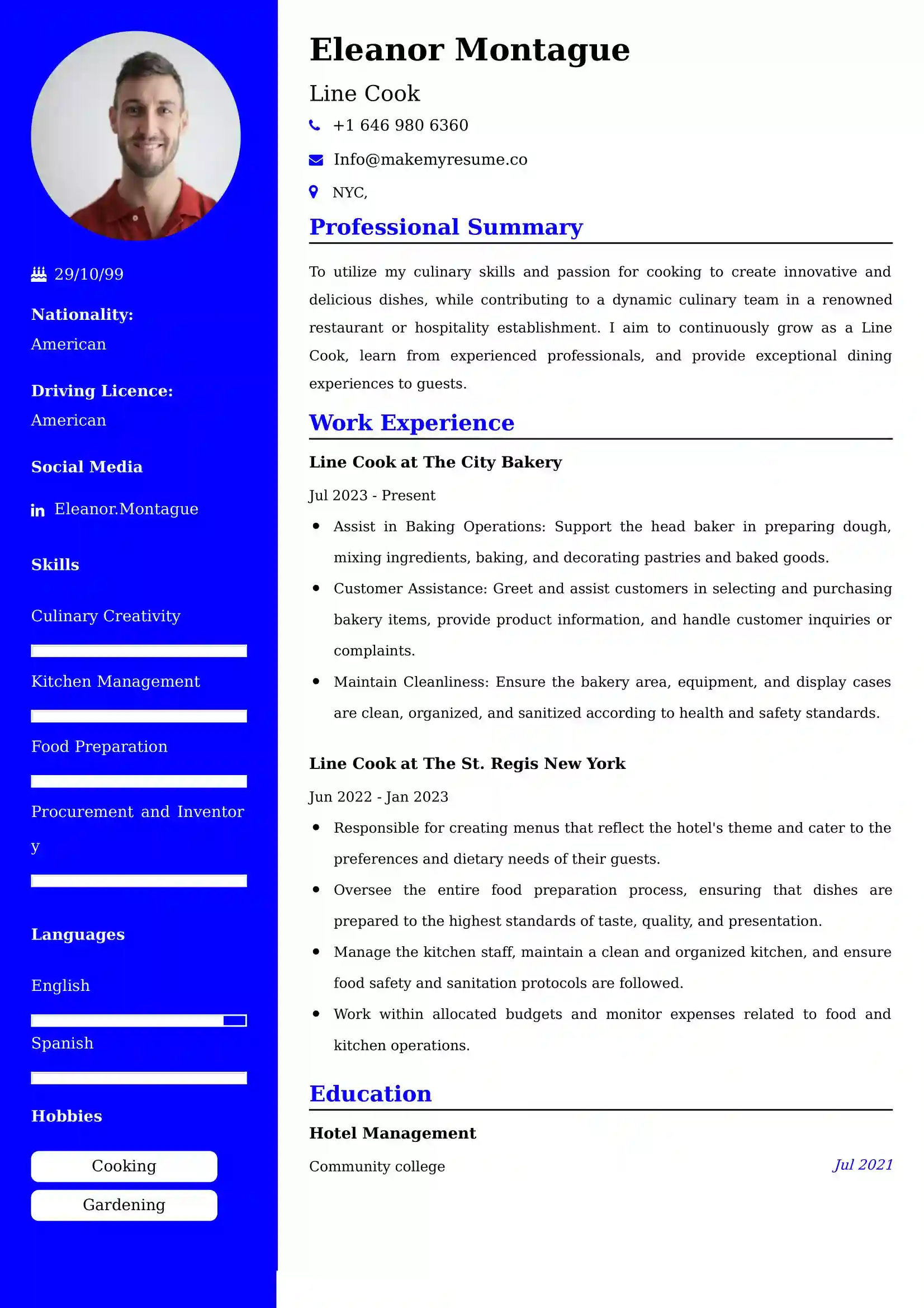 Line Cook Resume Examples - UK Format, Latest Template.