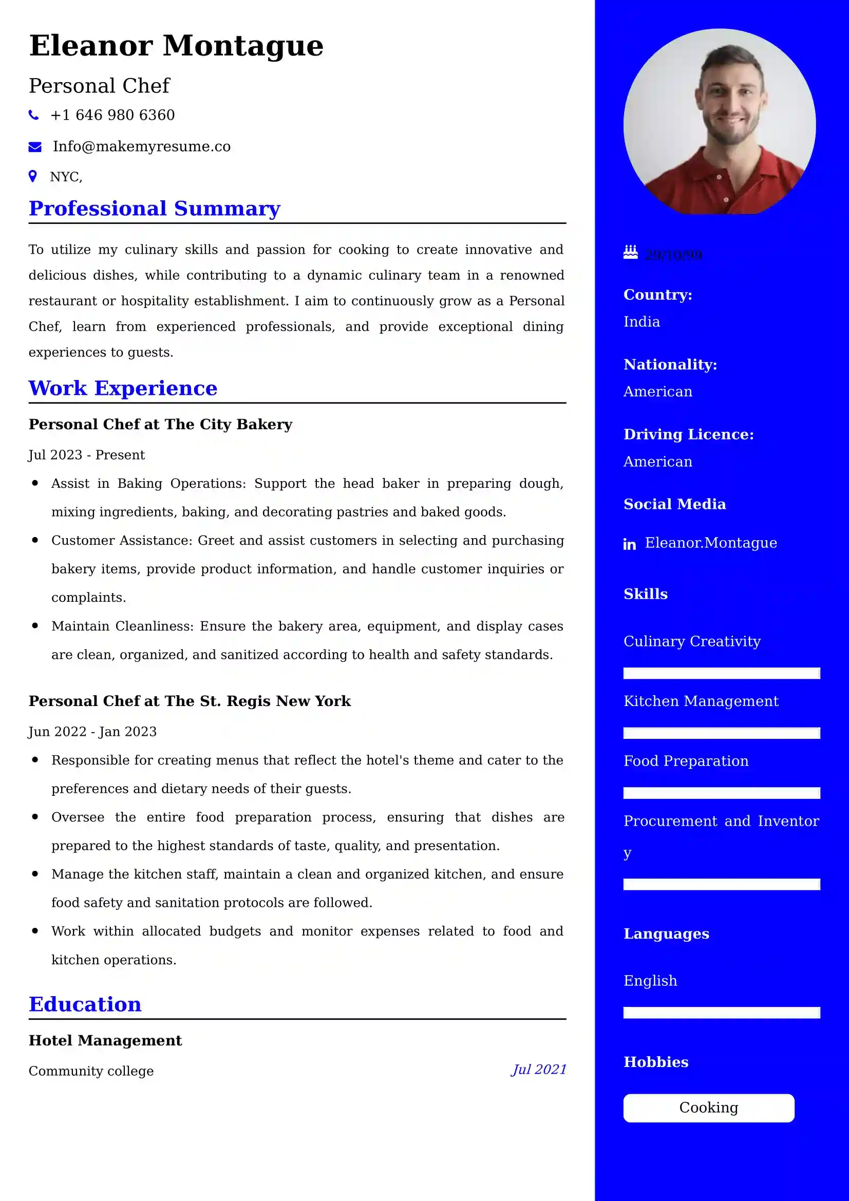 Personal Chef Resume Examples - UK Format, Latest Template.