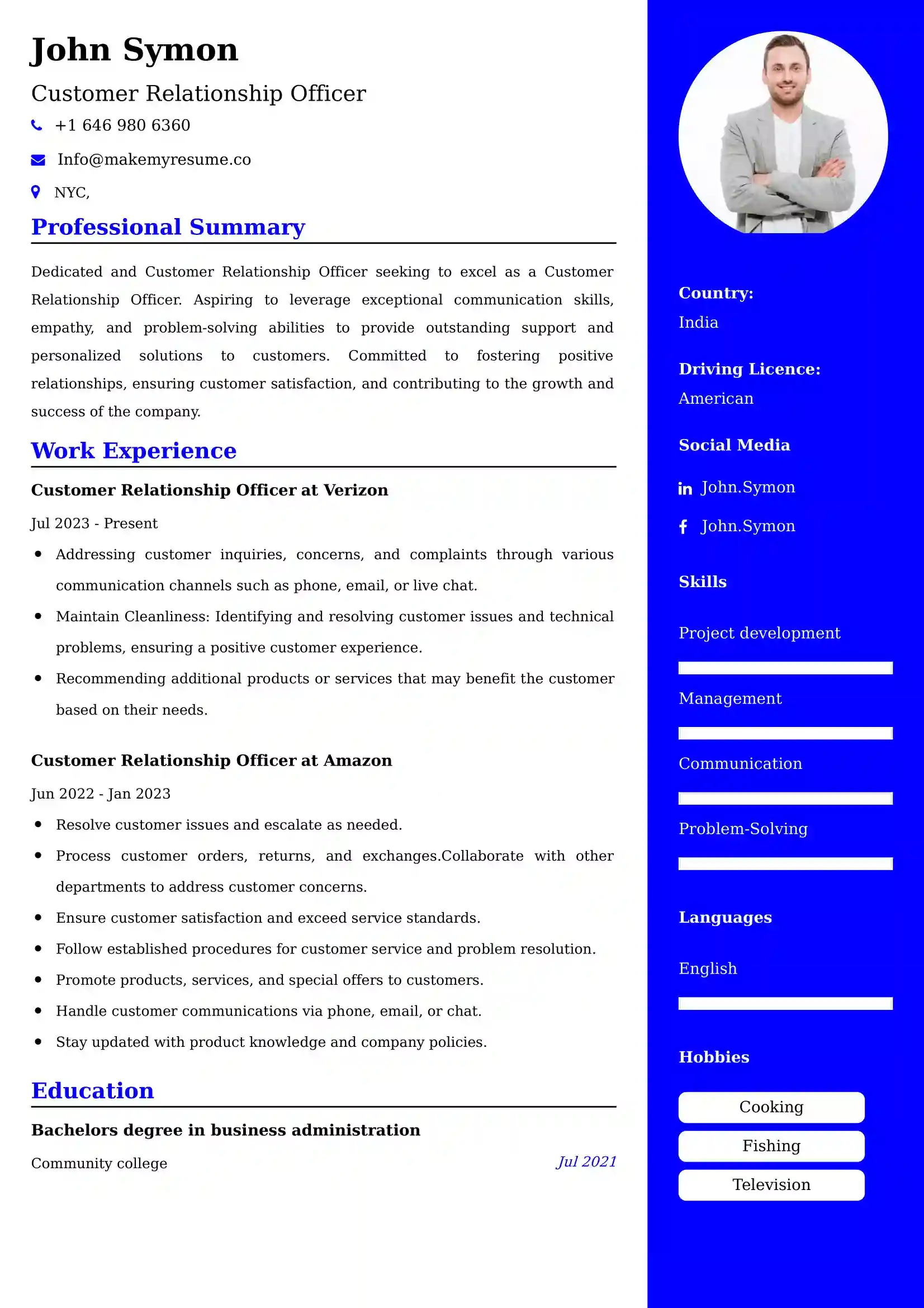 Customer Relationship Officer Resume Examples - UK Format, Latest Template.