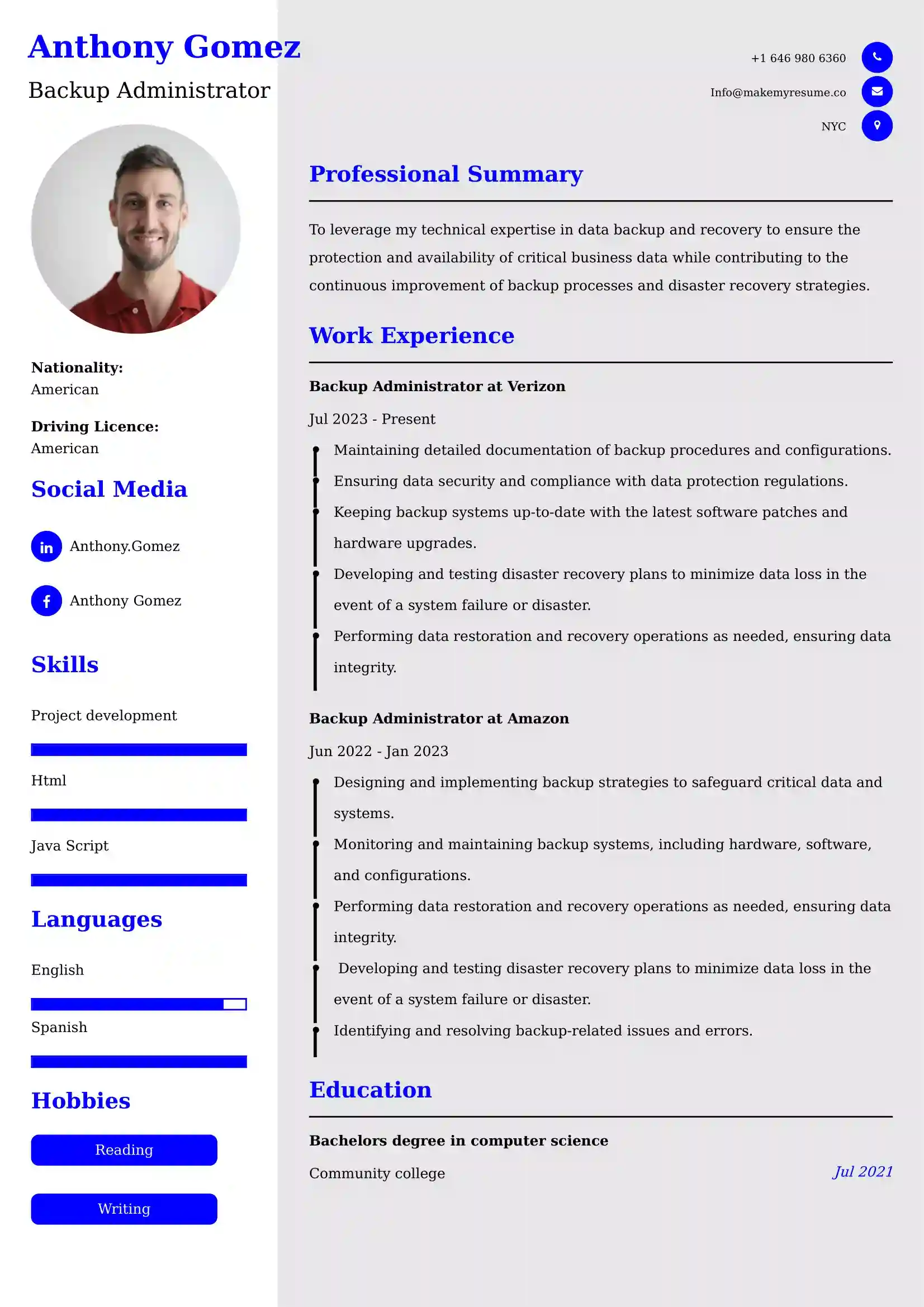 Backup Administrator Resume Examples - UK Format, Latest Template.