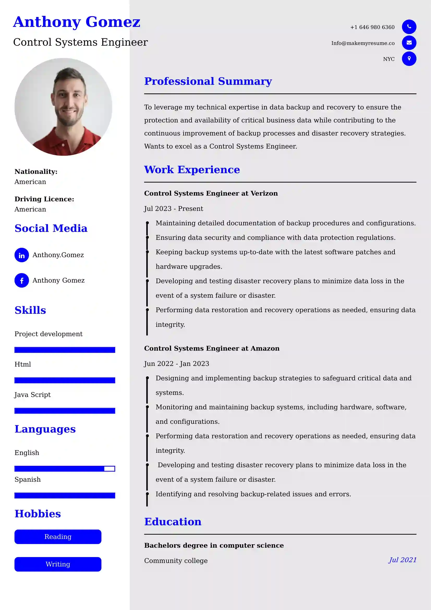 Control Systems Engineer Resume Examples - UK Format, Latest Template.