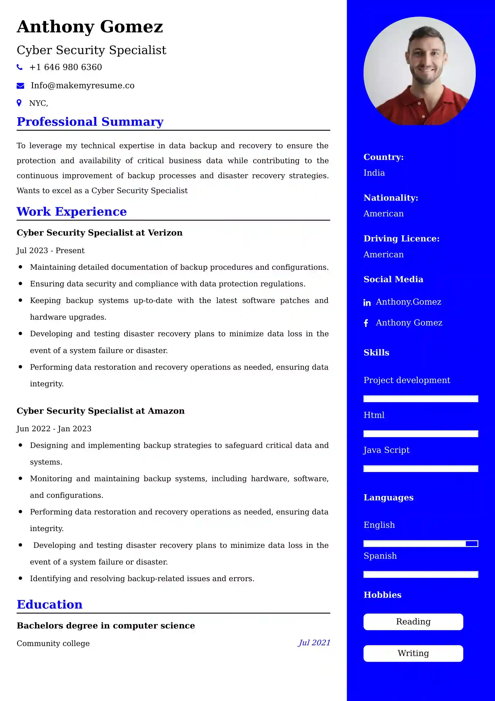 Cyber Security Specialist Resume Examples - UK Format, Latest Template.