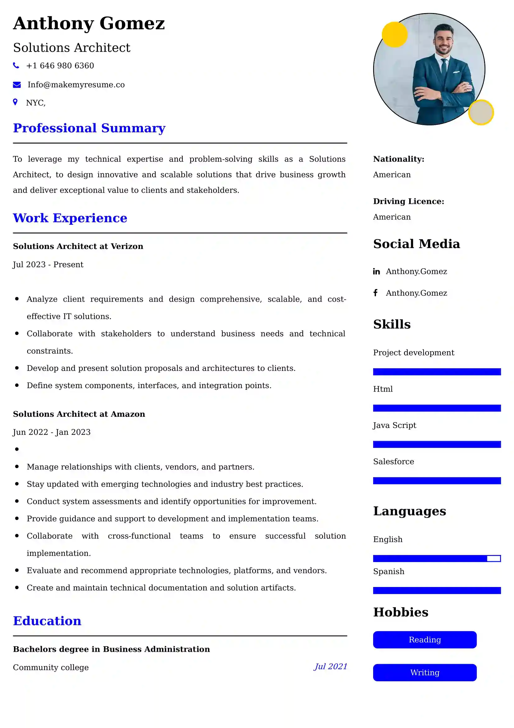 Solutions Architect Resume Examples - UK Format, Latest Template.