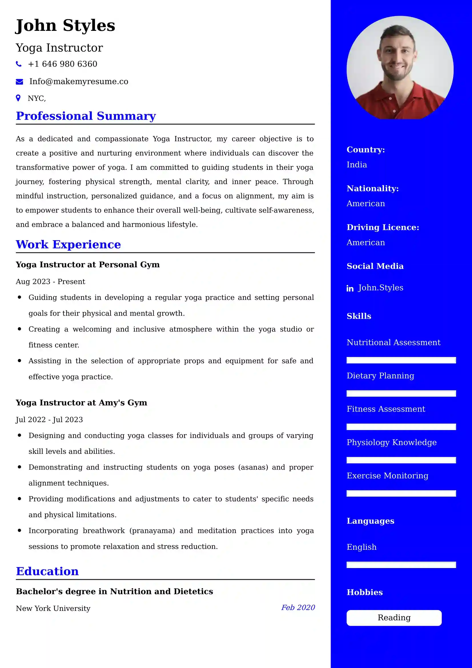 Yoga Instructor Resume Examples - UK Format, Latest Template.