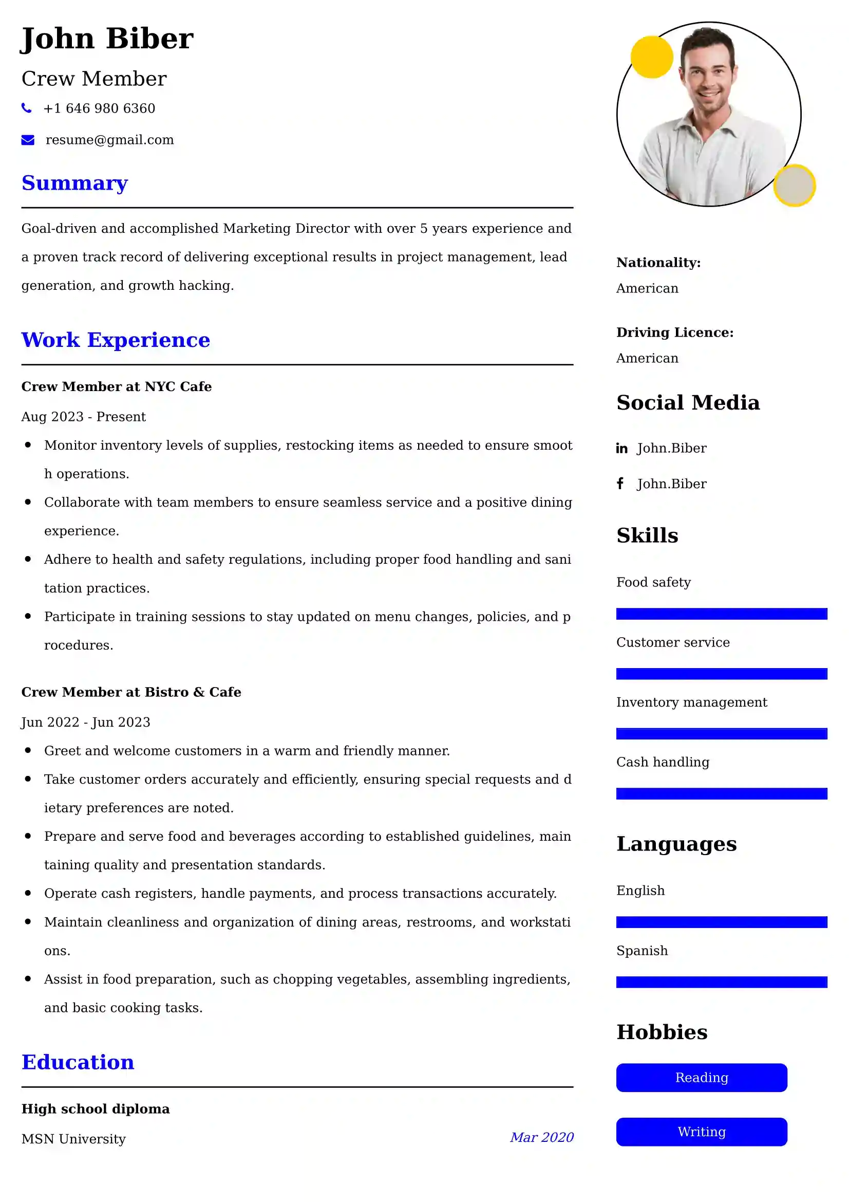 42+ Professional Food Service Resume Examples, Latest CV Format