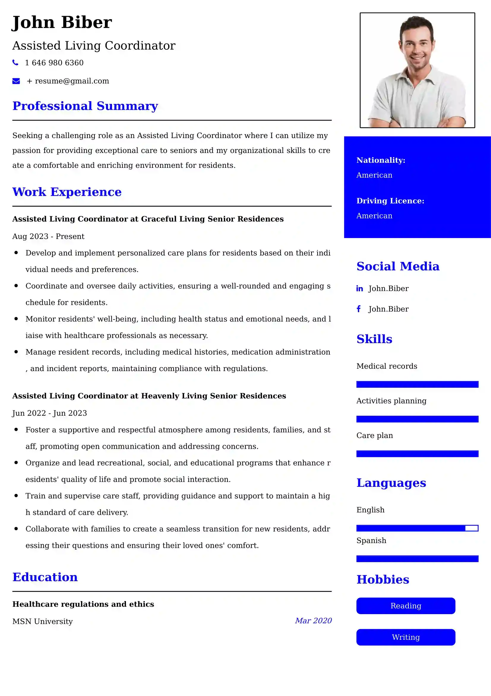 Assisted Living Coordinator Resume Examples - UK Format, Latest Template.