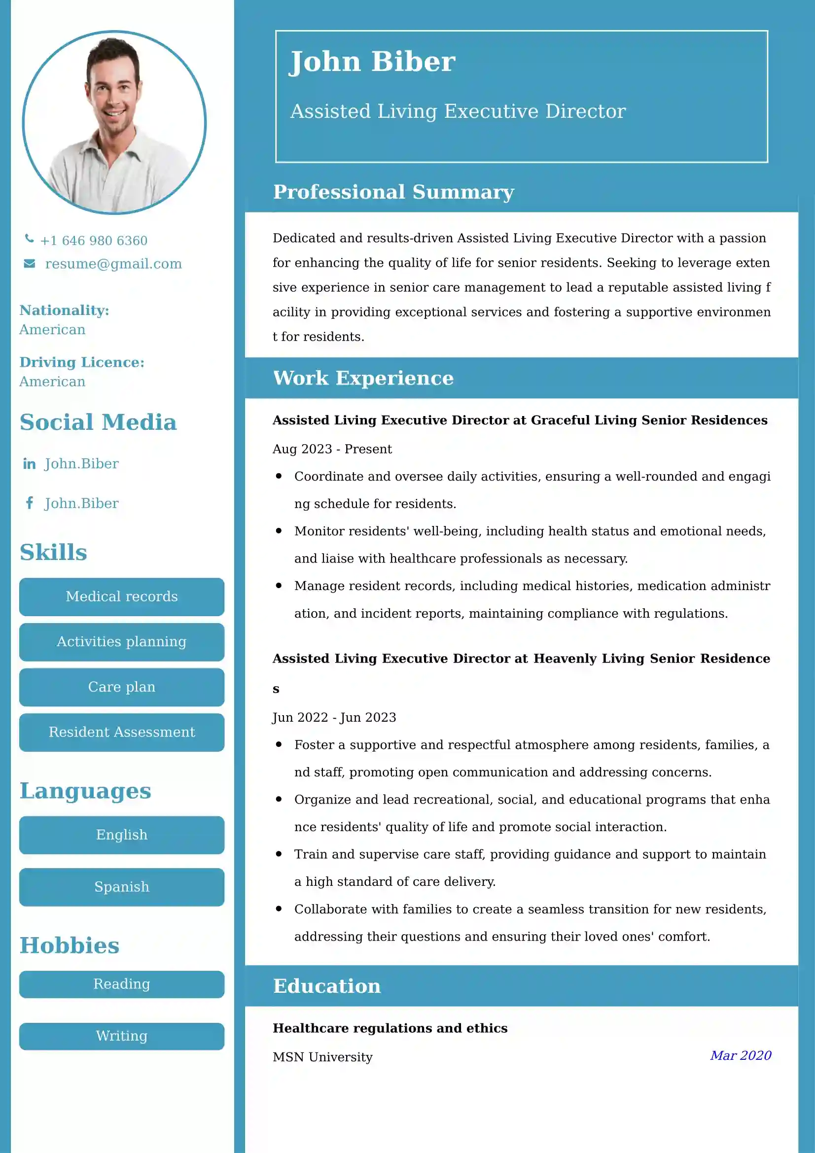 Assisted Living Executive Director Resume Examples - UK Format, Latest Template.