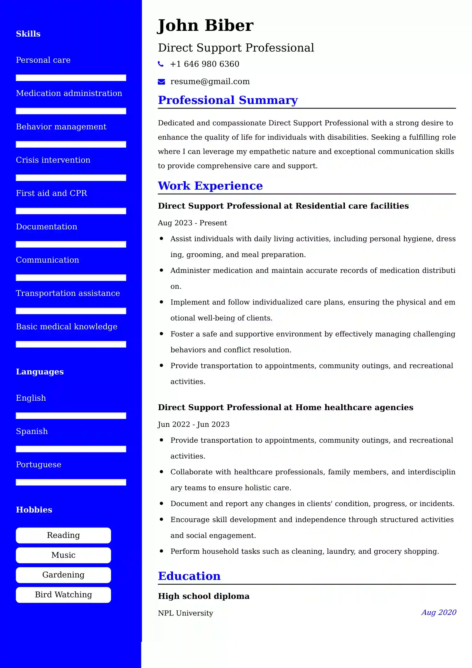 Direct Support Professional Resume Examples - UK Format, Latest Template.