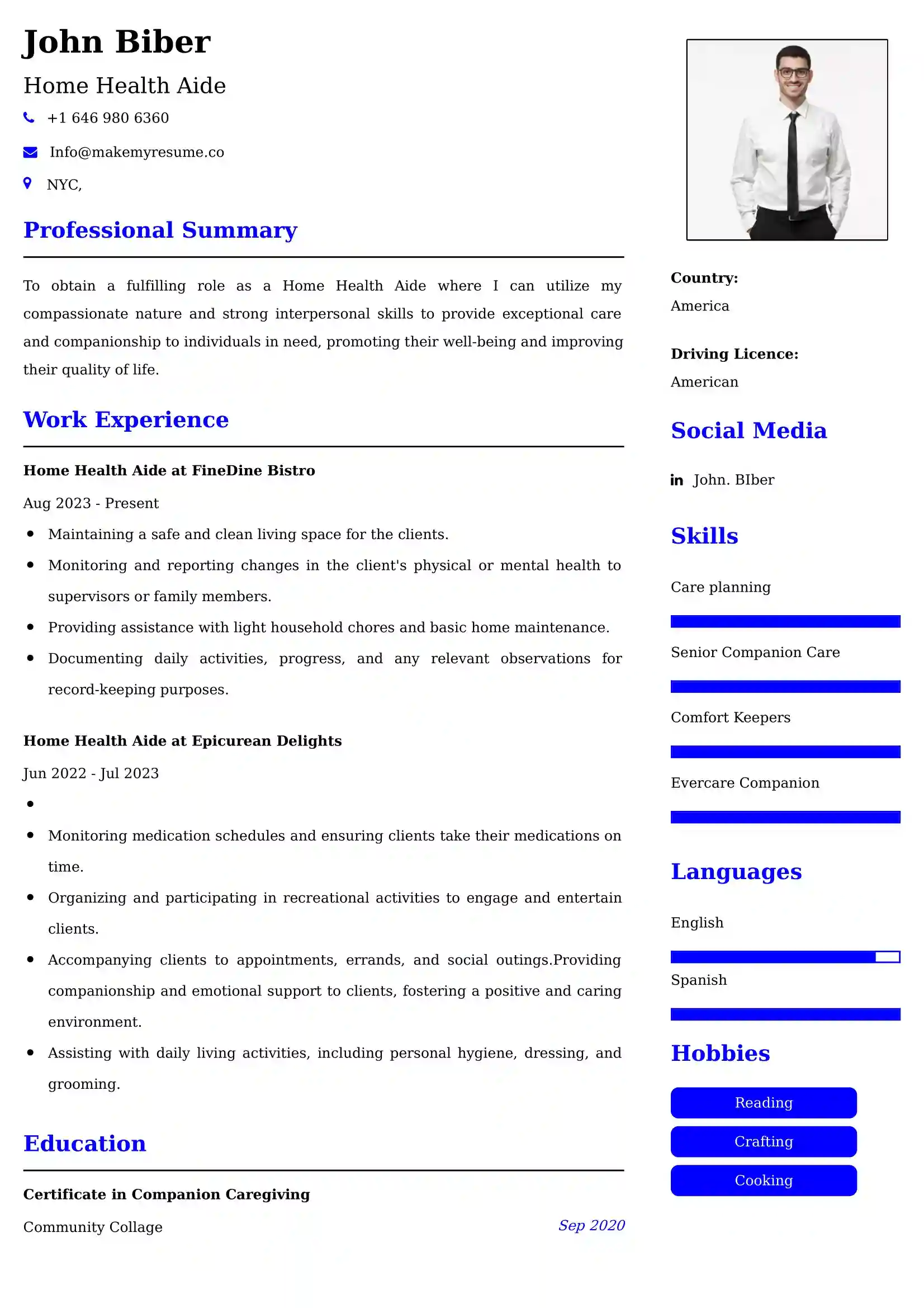 Home Health Aide Resume Examples - UK Format, Latest Template.