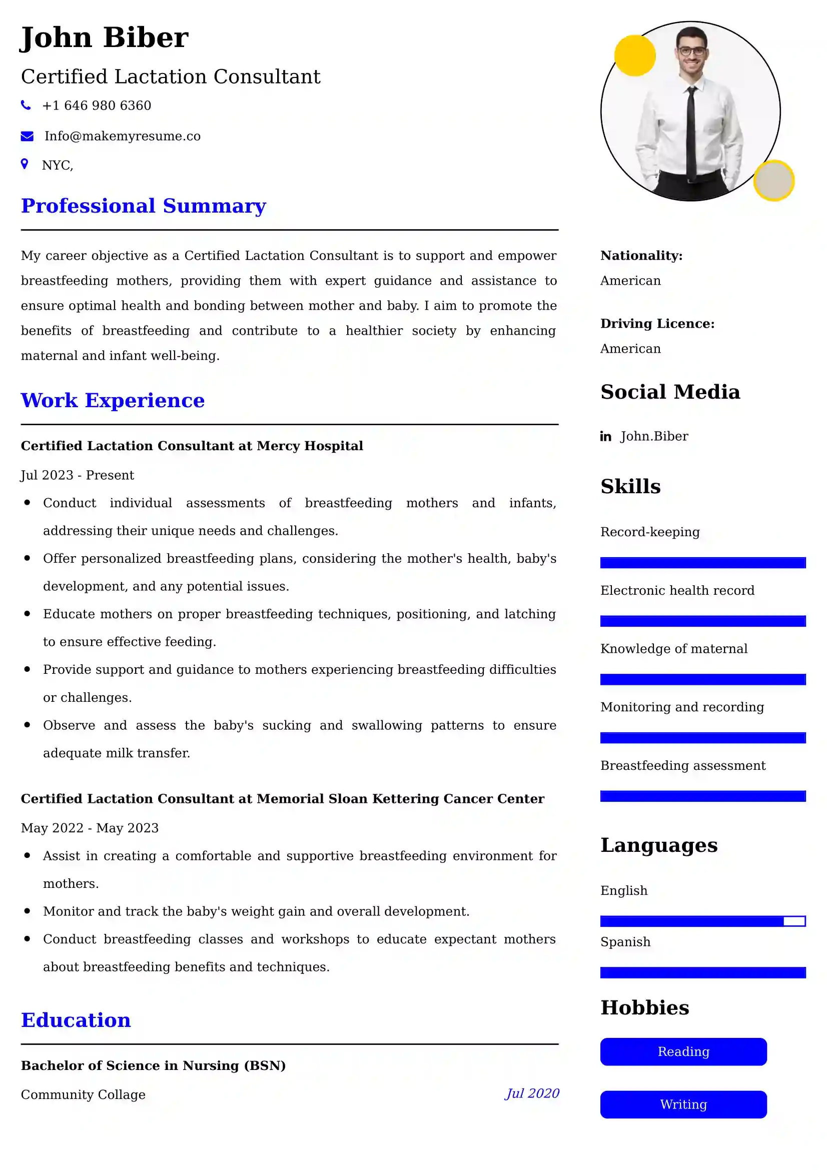 Certified Lactation Consultant Resume Examples - UK Format, Latest Template.