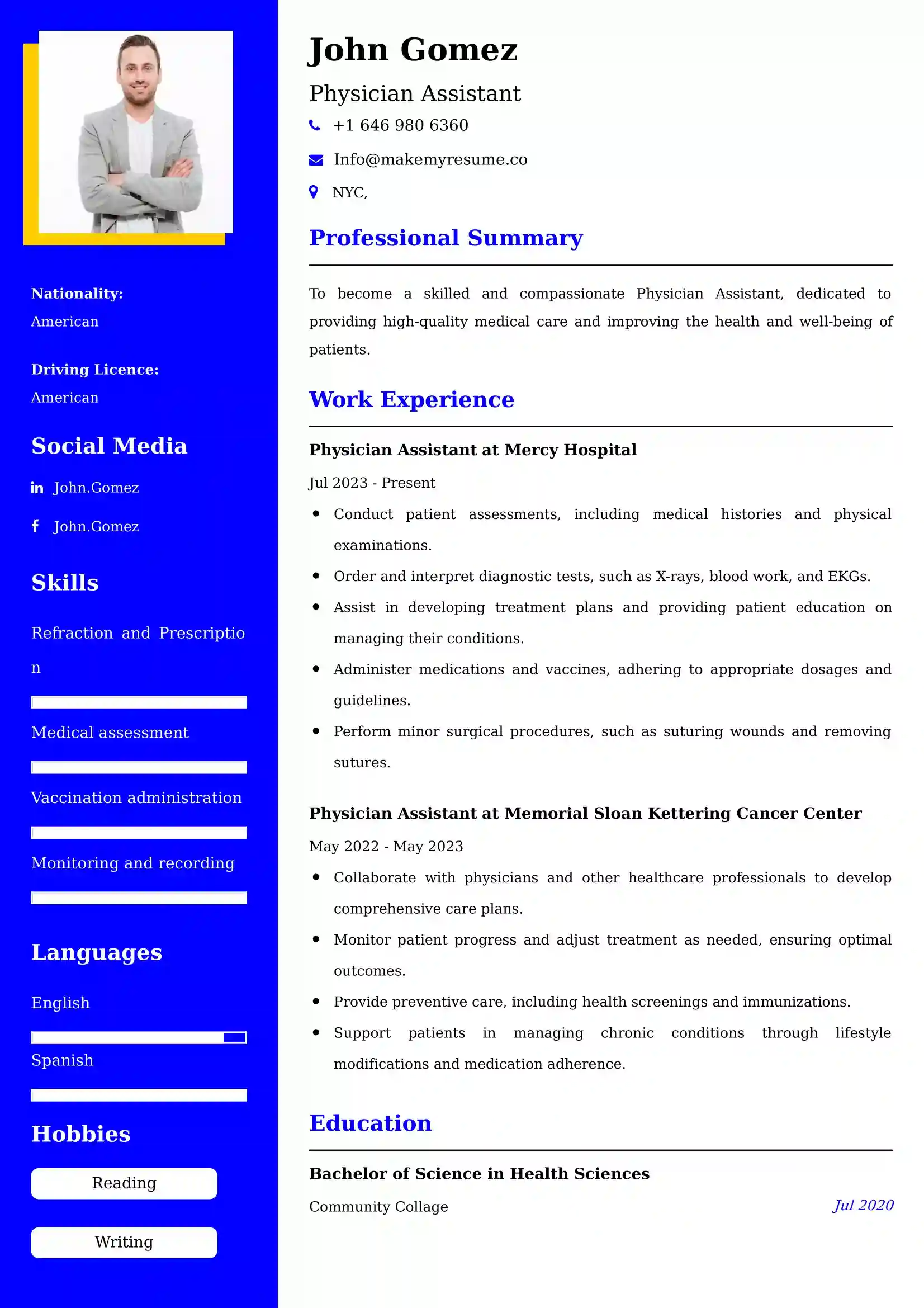 Physician Assistant Resume Examples - UK Format, Latest Template.