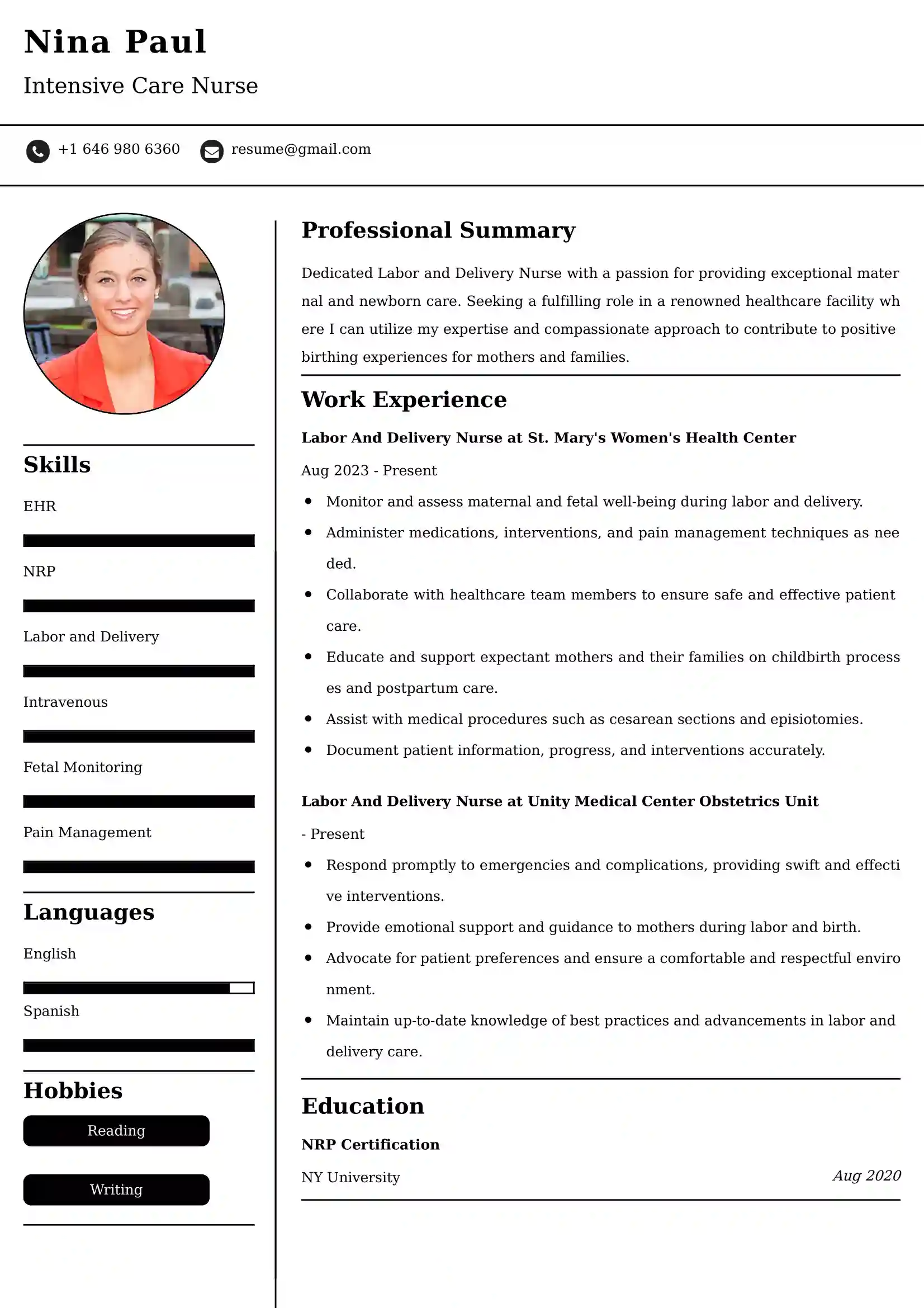 Labor And Delivery Nurse Resume Examples - UK Format, Latest Template.