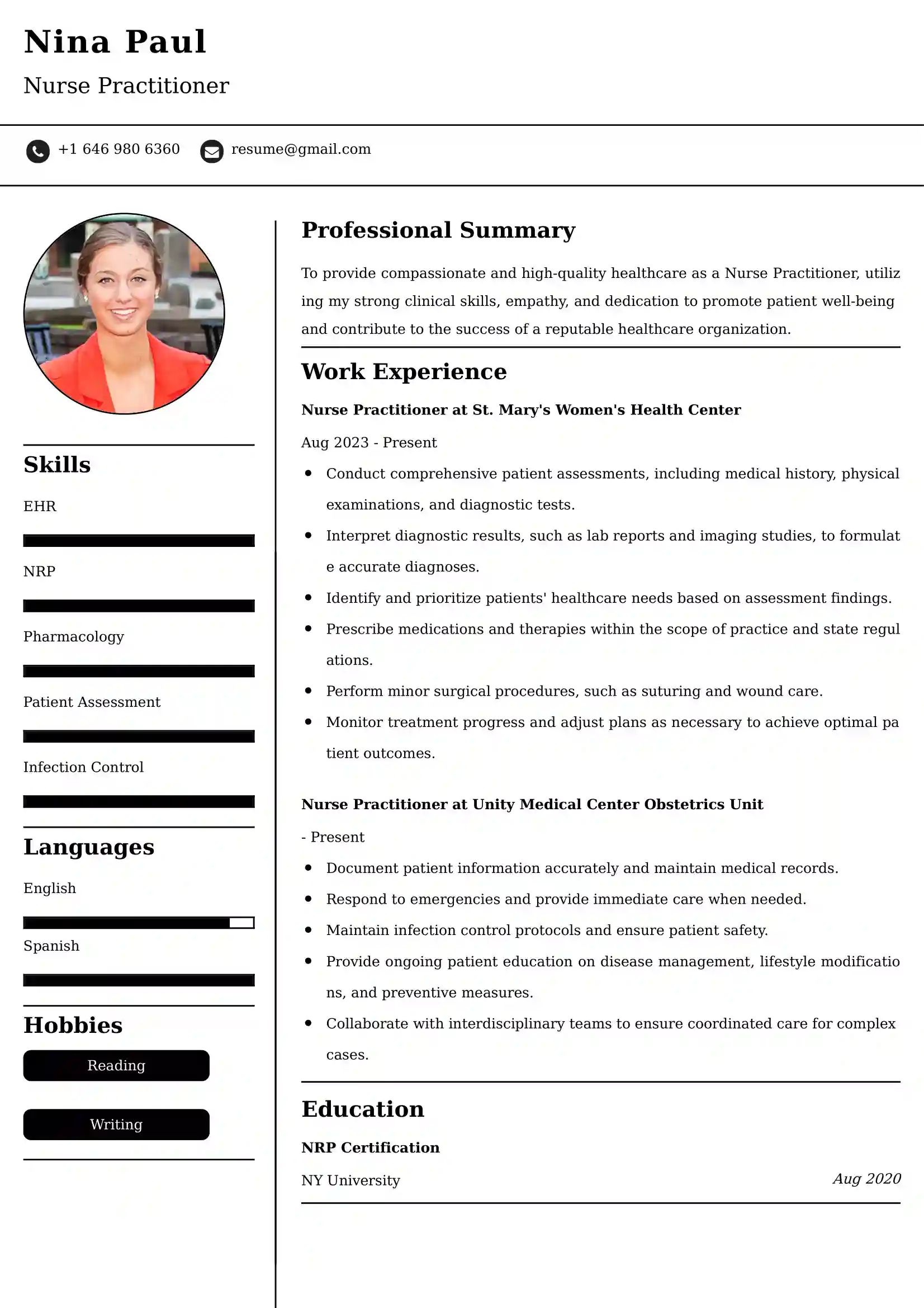 Nurse Practitioner Resume Examples - UK Format, Latest Template.