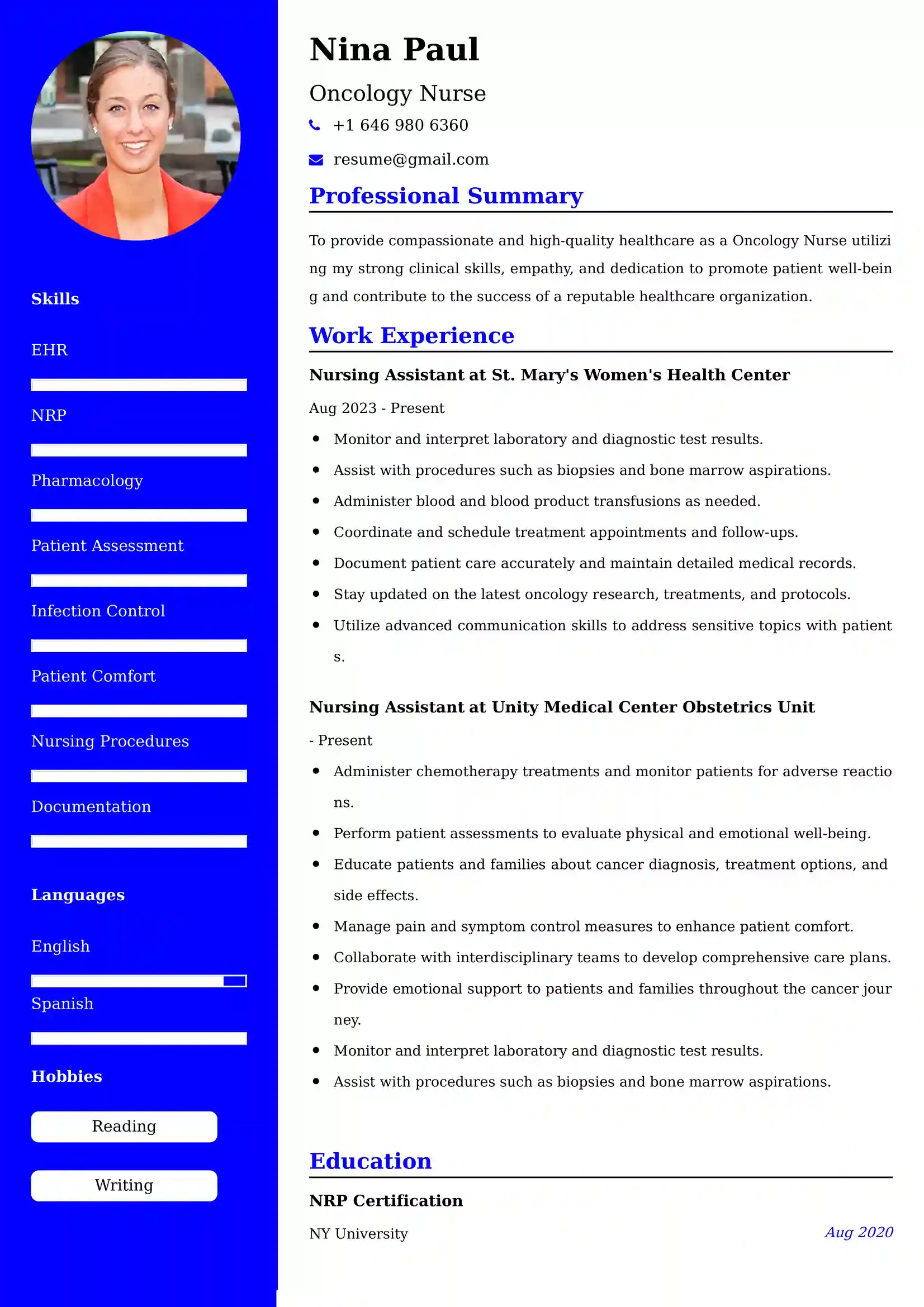 Oncology Nurse Resume Examples - UK Format, Latest Template.