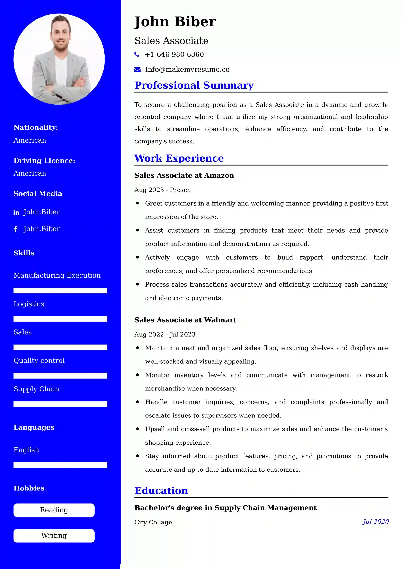 Sales Associate Resume Examples - UK Format, Latest Template.