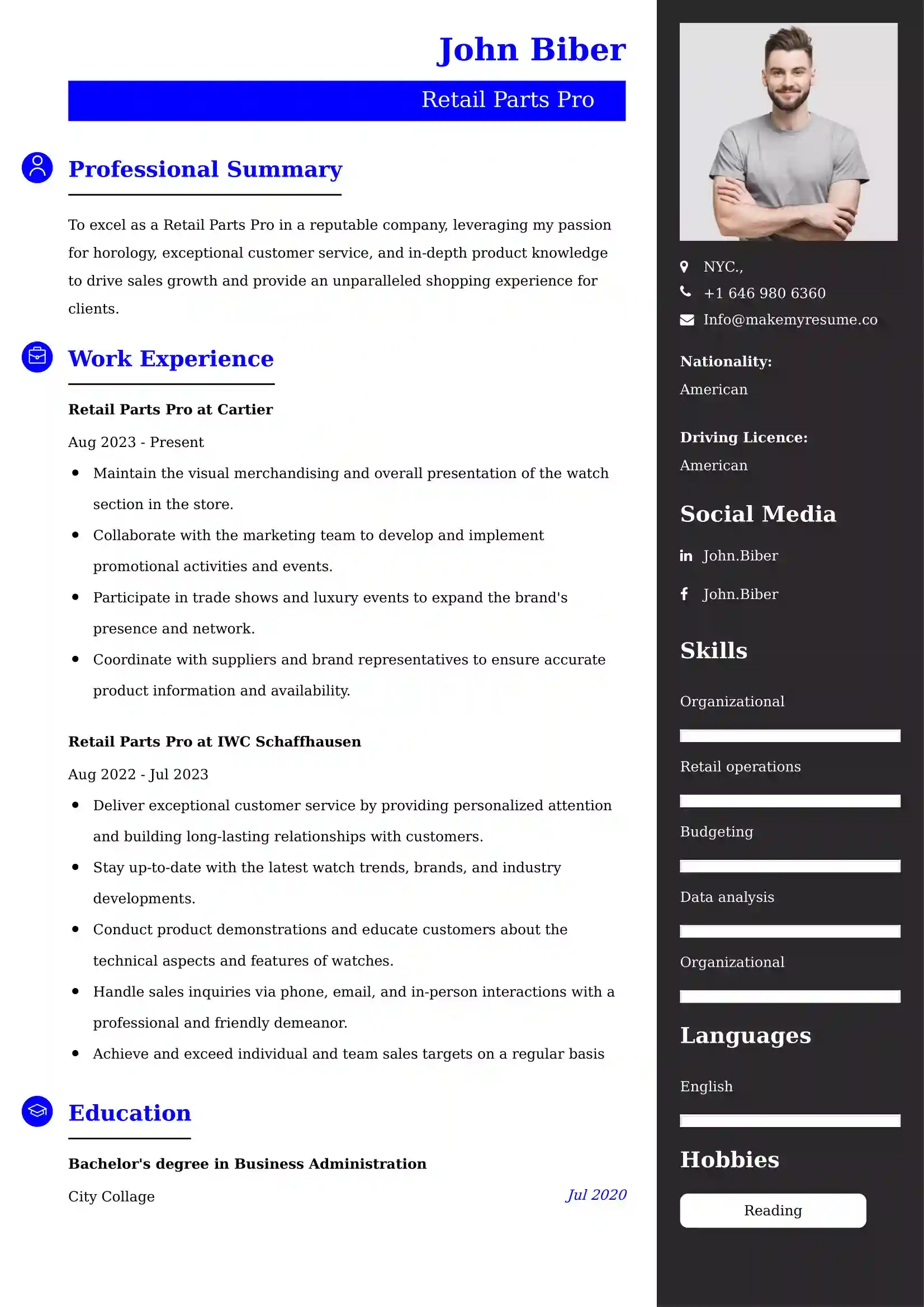 Retail Parts Pro Resume Examples - UK Format, Latest Template.