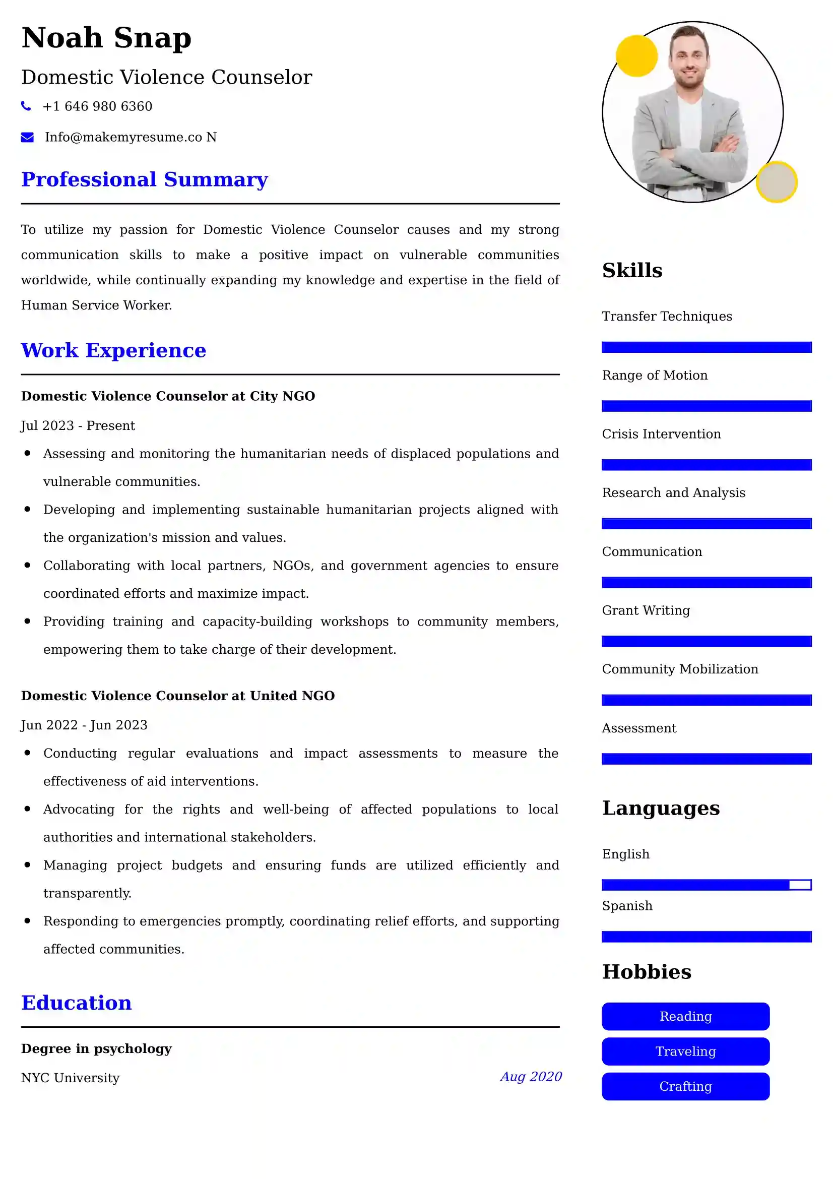 Domestic Violence Counselor Resume Examples - UK Format, Latest Template.