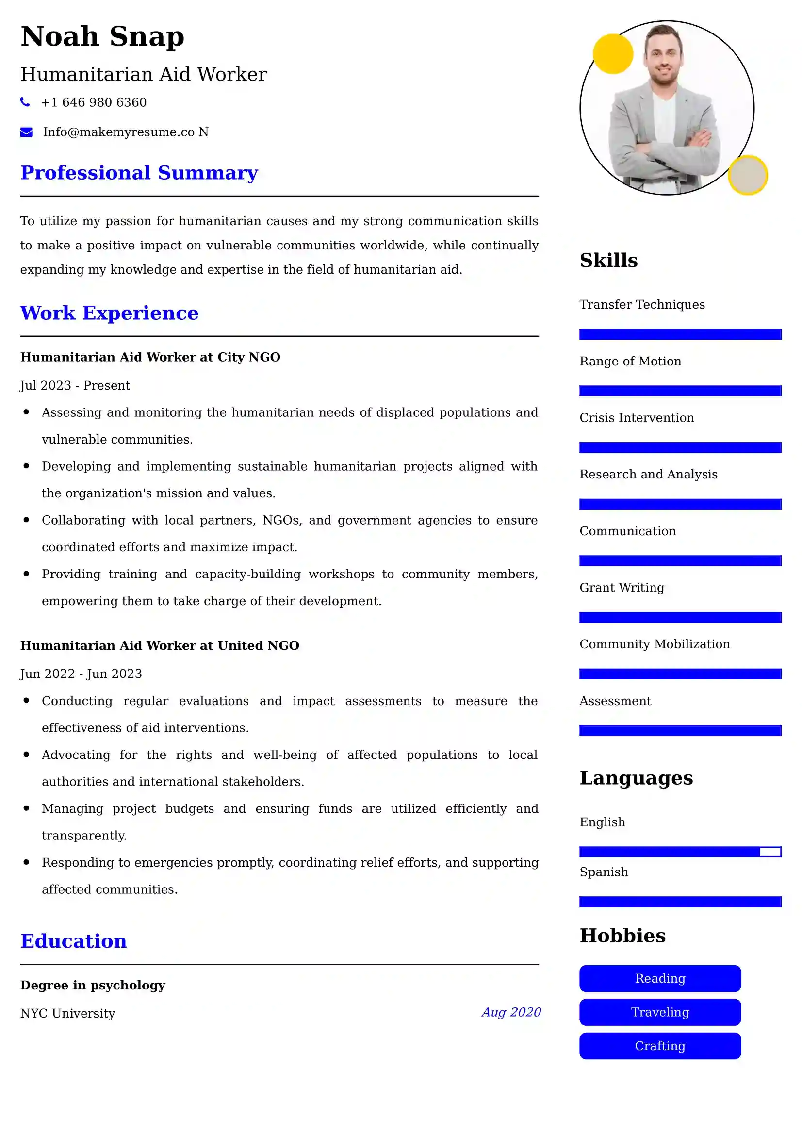 Humanitarian Aid Worker Resume Examples - UK Format, Latest Template.